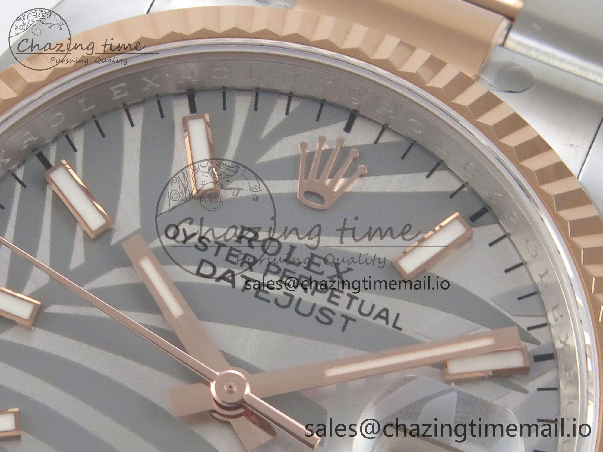 DateJust 36 SS RG ARF 1:1 Best Edition 904L Steel Gray Leaf Stick Dial on Oyster Bracelet SH3235