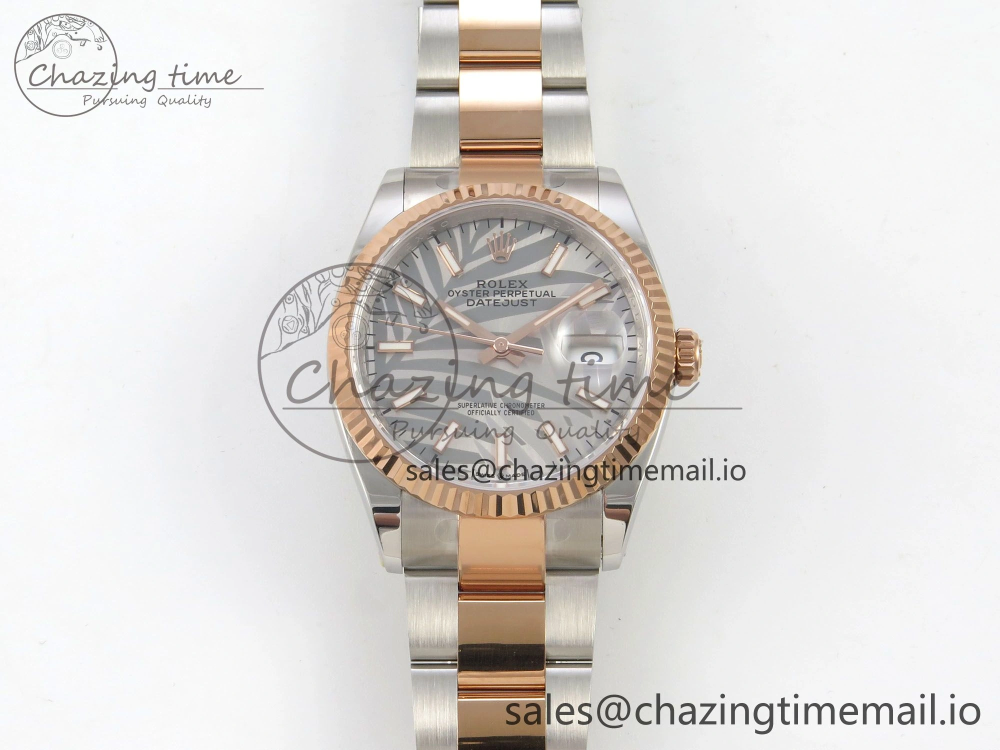 DateJust 36 SS RG ARF 1:1 Best Edition 904L Steel Gray Leaf Stick Dial on Oyster Bracelet SH3235