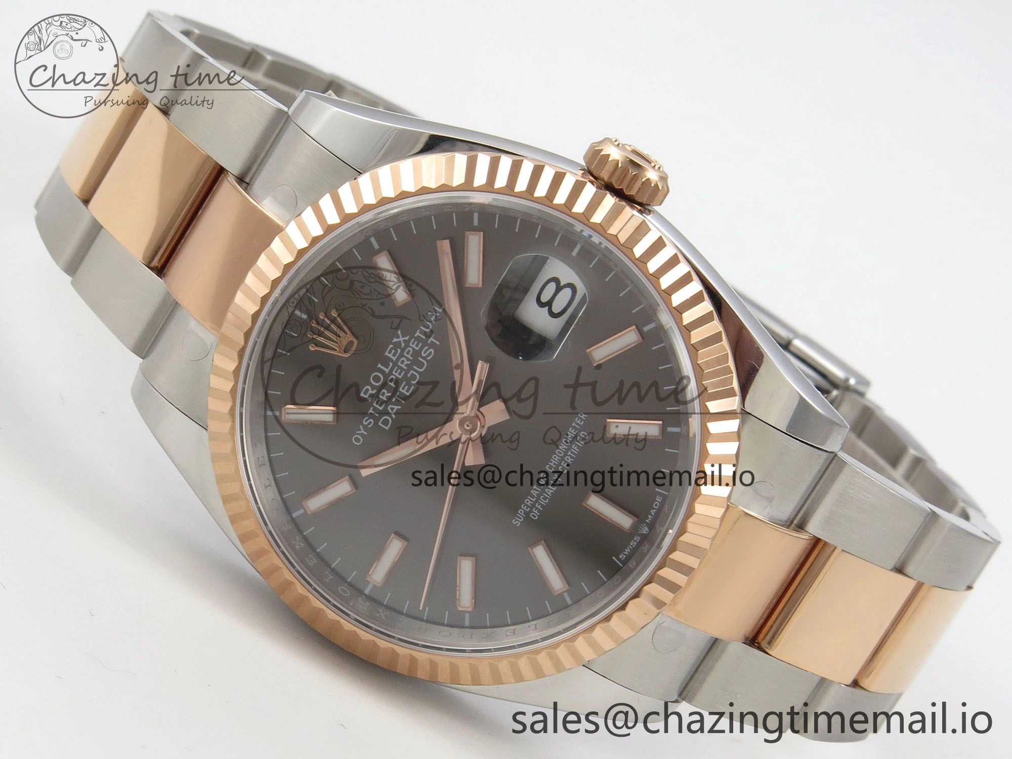 DateJust 36 SS RG ARF 1:1 Best Edition 904L Steel Gray Stick Dial on Oyster Bracelet SH3235