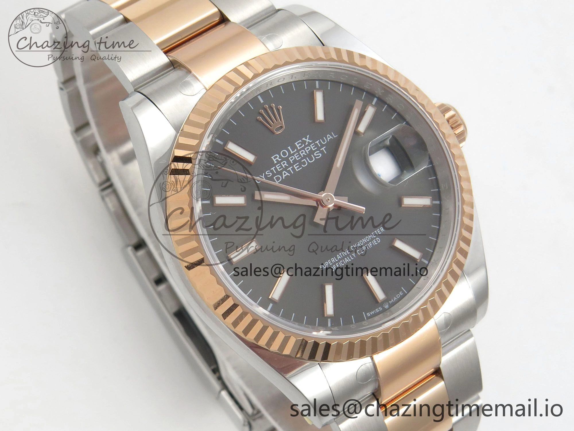 DateJust 36 SS RG ARF 1:1 Best Edition 904L Steel Gray Stick Dial on Oyster Bracelet SH3235