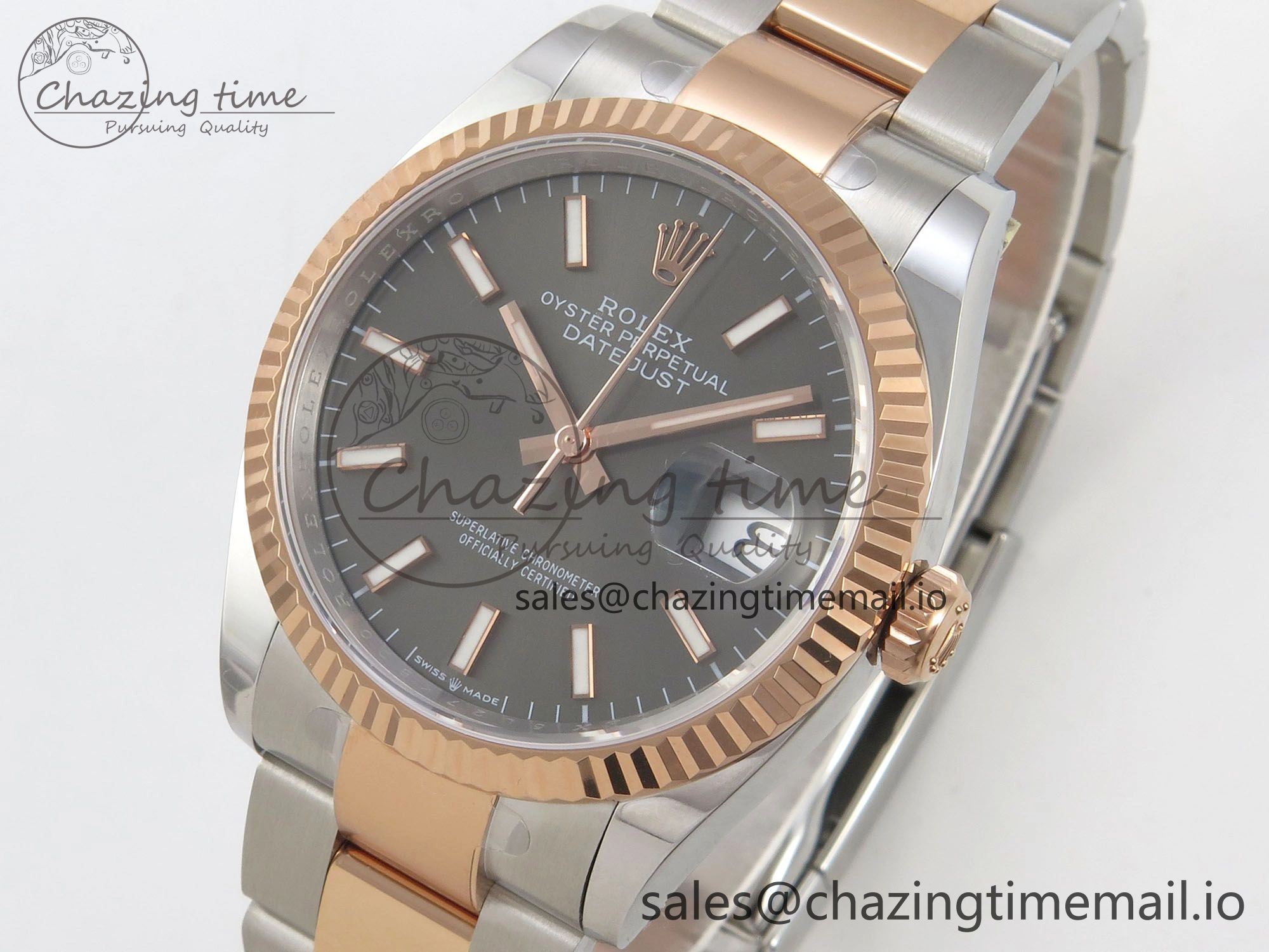 DateJust 36 SS RG ARF 1:1 Best Edition 904L Steel Gray Stick Dial on Oyster Bracelet SH3235
