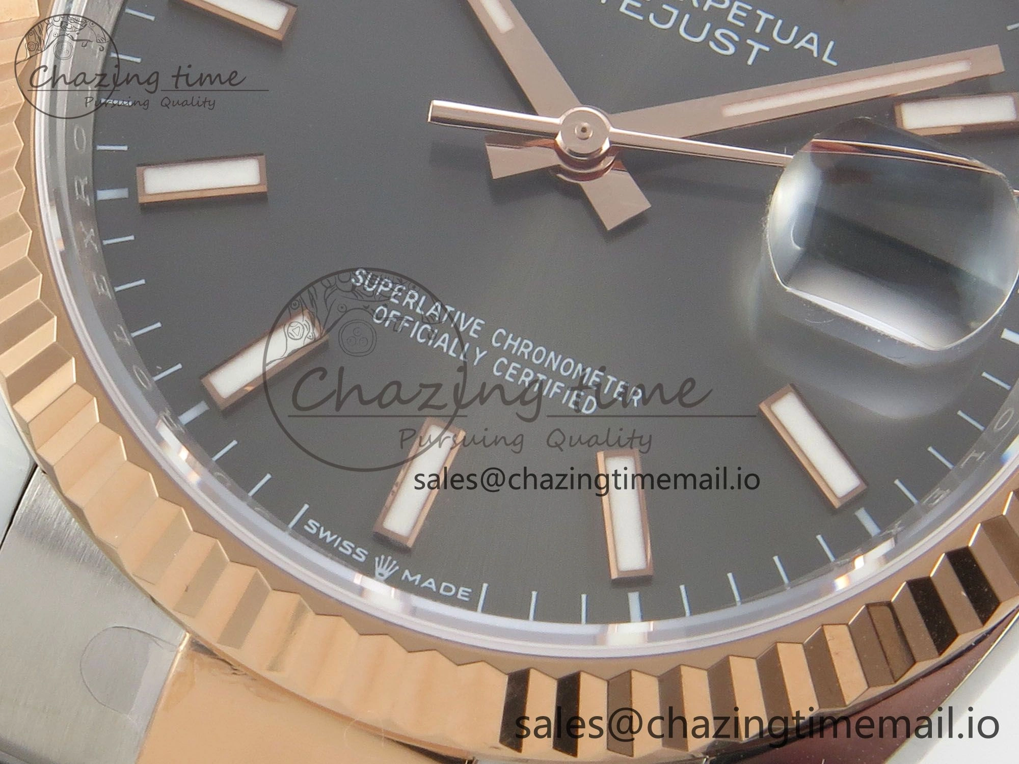 DateJust 36 SS RG ARF 1:1 Best Edition 904L Steel Gray Stick Dial on Oyster Bracelet SH3235