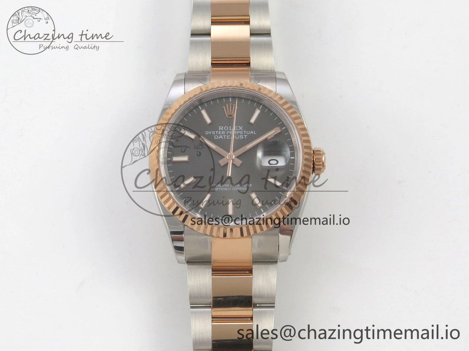 DateJust 36 SS RG ARF 1:1 Best Edition 904L Steel Gray Stick Dial on Oyster Bracelet SH3235