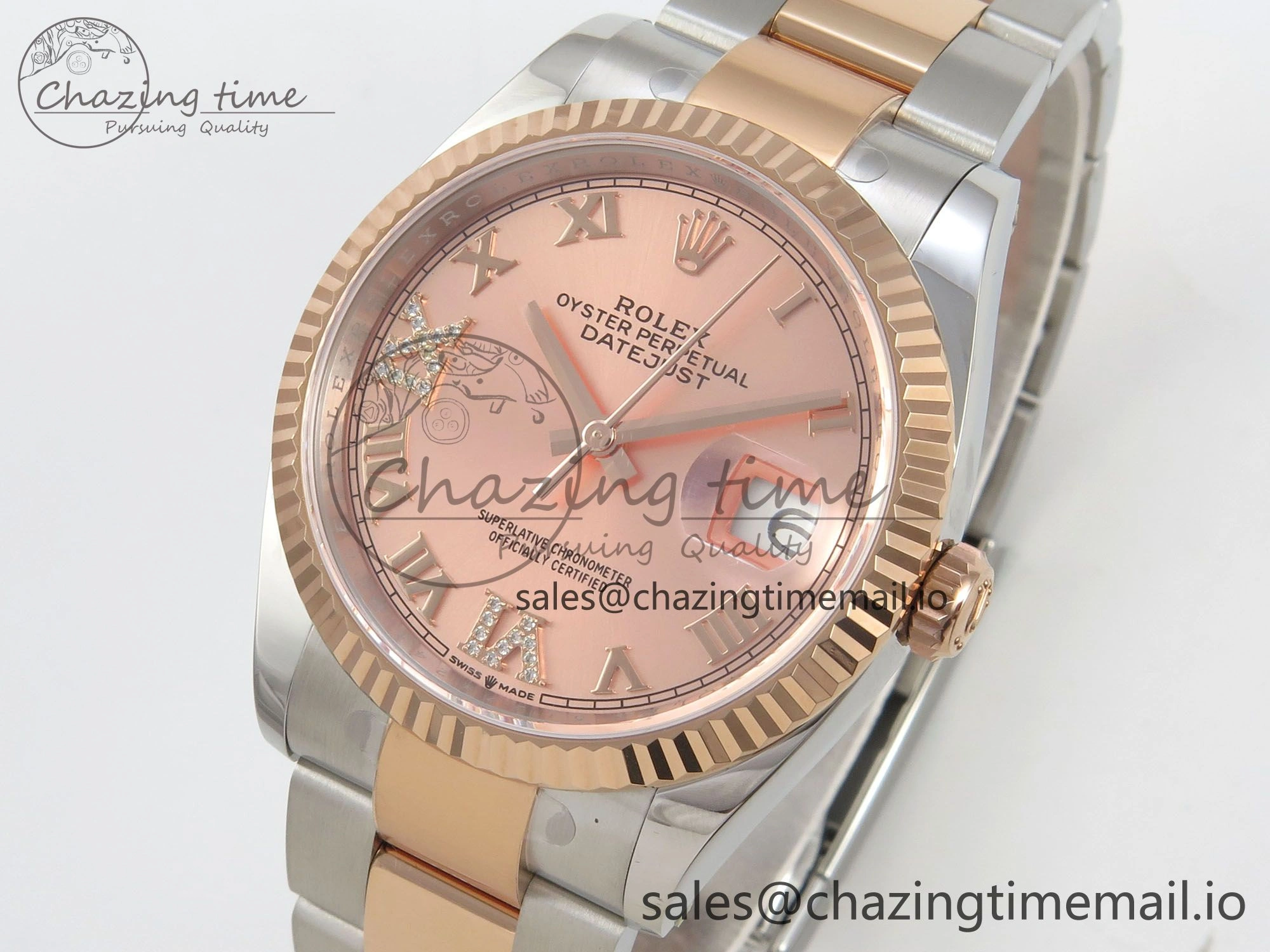 DateJust 36 SS RG ARF 1:1 Best Edition 904L Steel RG Roman Dial on Oyster Bracelet SH3235