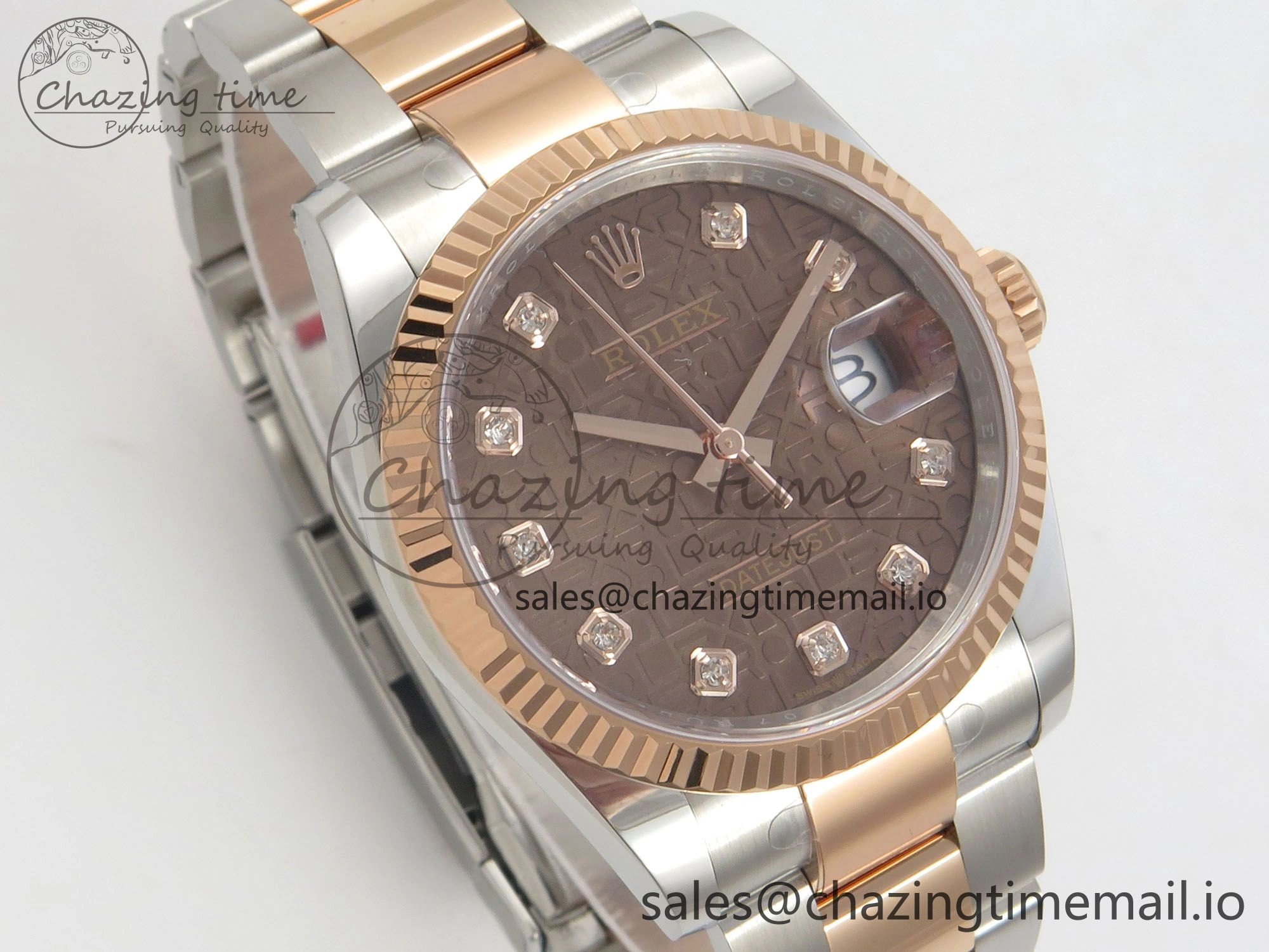 DateJust 36 SS RG ARF 1:1 Best Edition 904L Steel Rolxx Brown Diamonds Dial on Oyster Bracelet SH3235