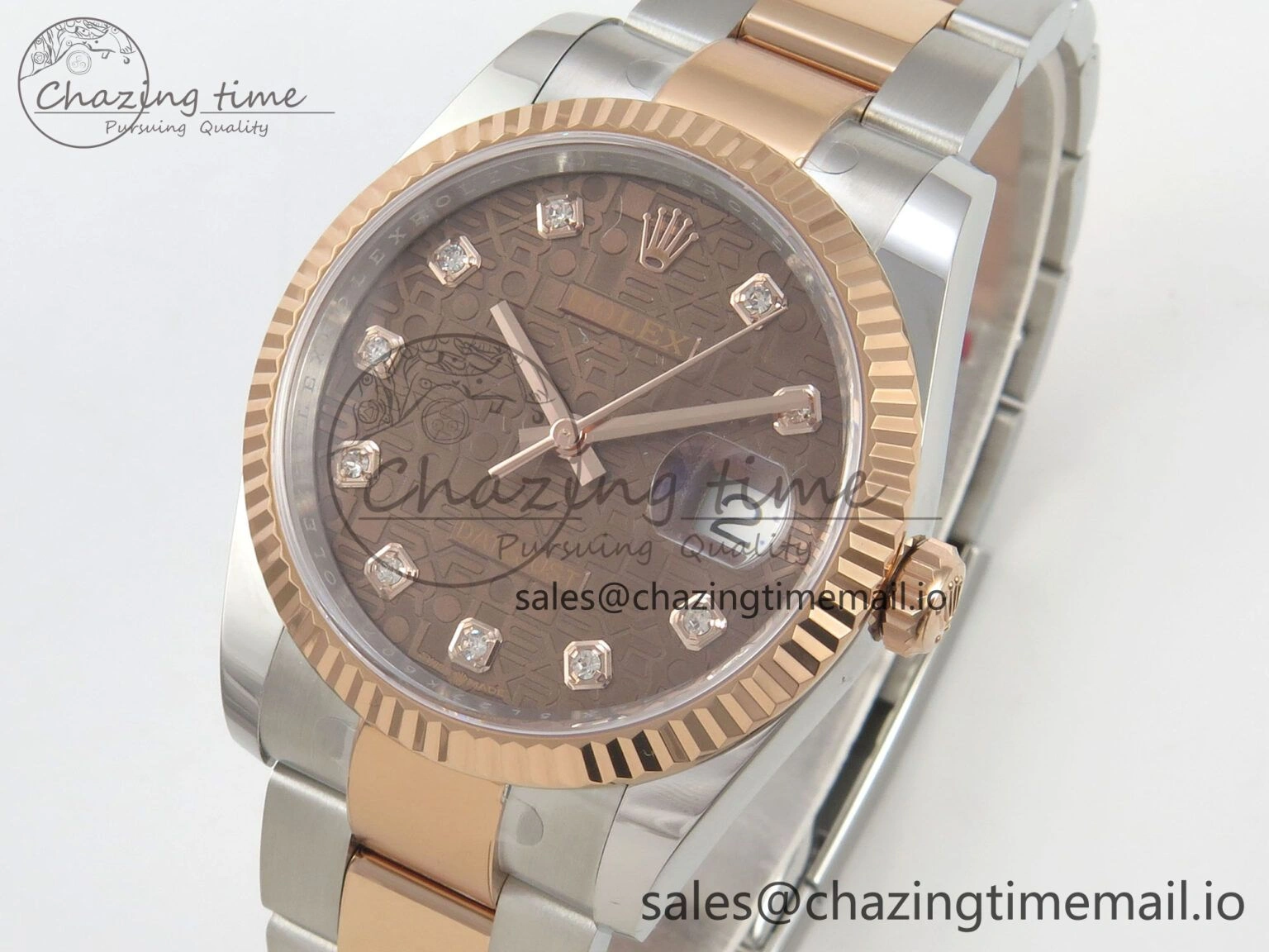 DateJust 36 SS RG ARF 1:1 Best Edition 904L Steel Rolxx Brown Diamonds Dial on Oyster Bracelet SH3235