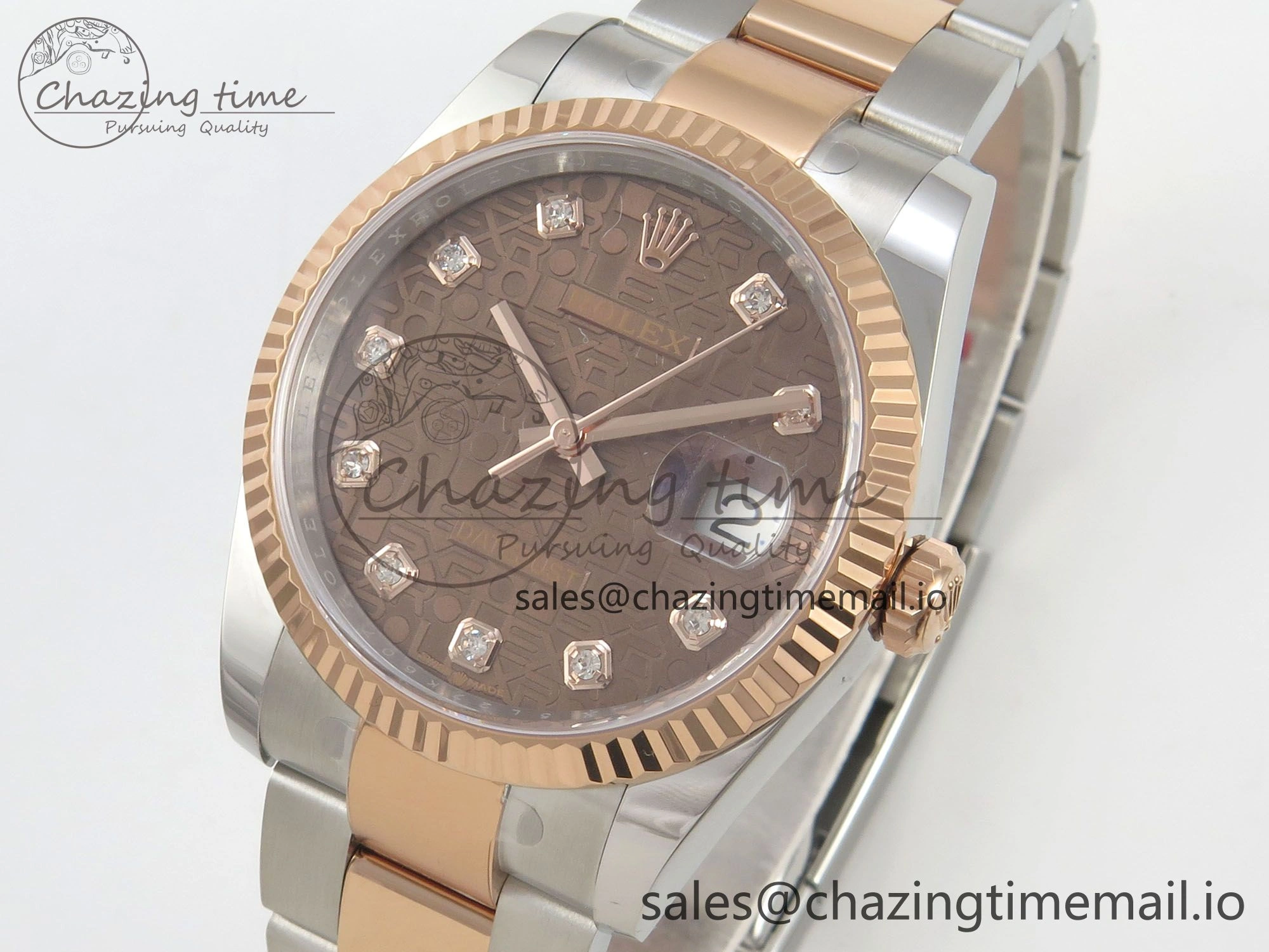 DateJust 36 SS RG ARF 1:1 Best Edition 904L Steel Rolxx Brown Diamonds Dial on Oyster Bracelet SH3235
