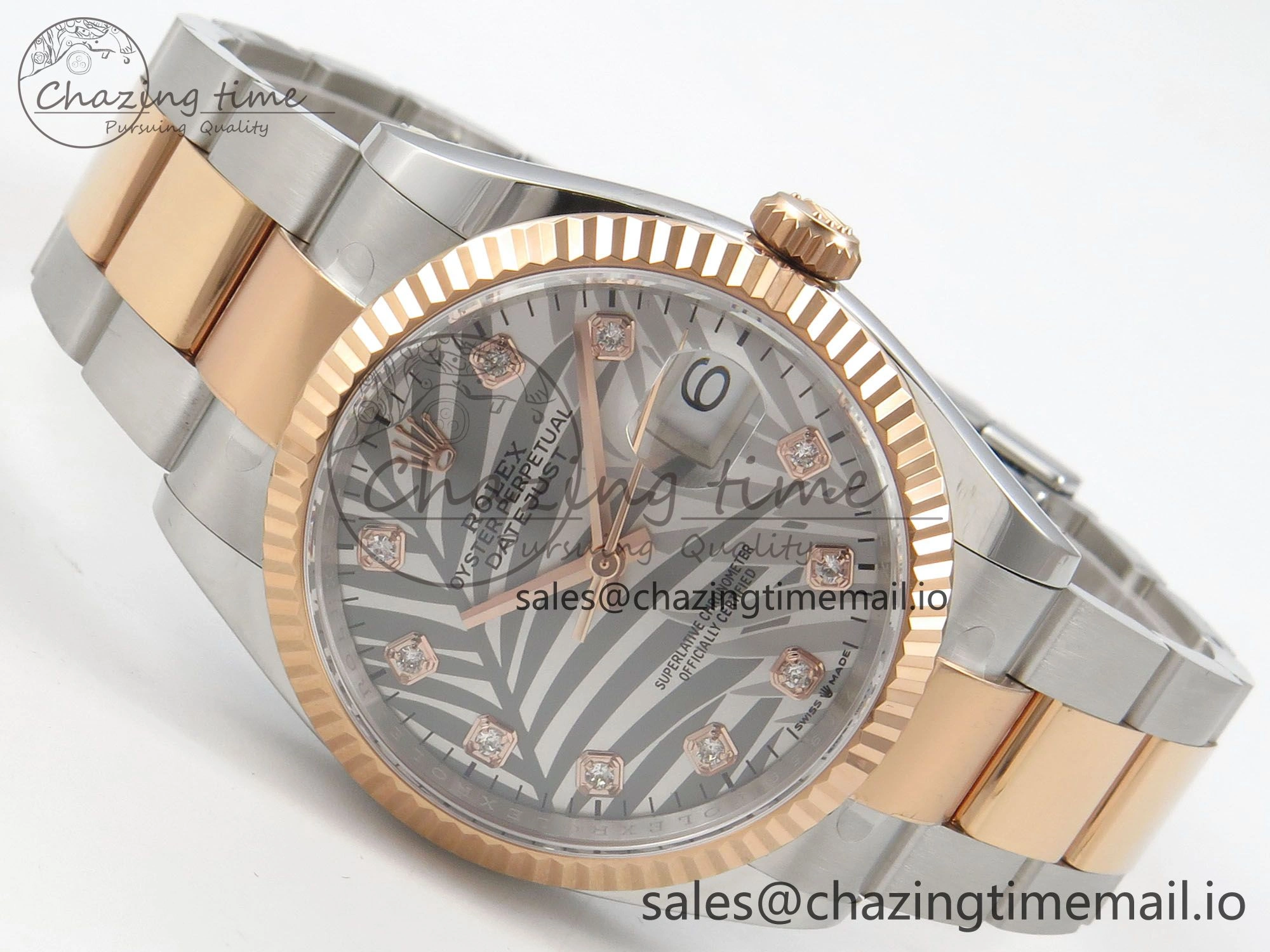 DateJust 36 SS RG ARF 1:1 Best Edition 904L Steel Silver Leaf Diamonds Dial on Oyster Bracelet SH3235