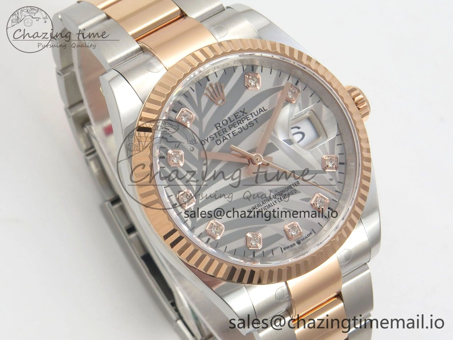 DateJust 36 SS RG ARF 1:1 Best Edition 904L Steel Silver Leaf Diamonds Dial on Oyster Bracelet SH3235