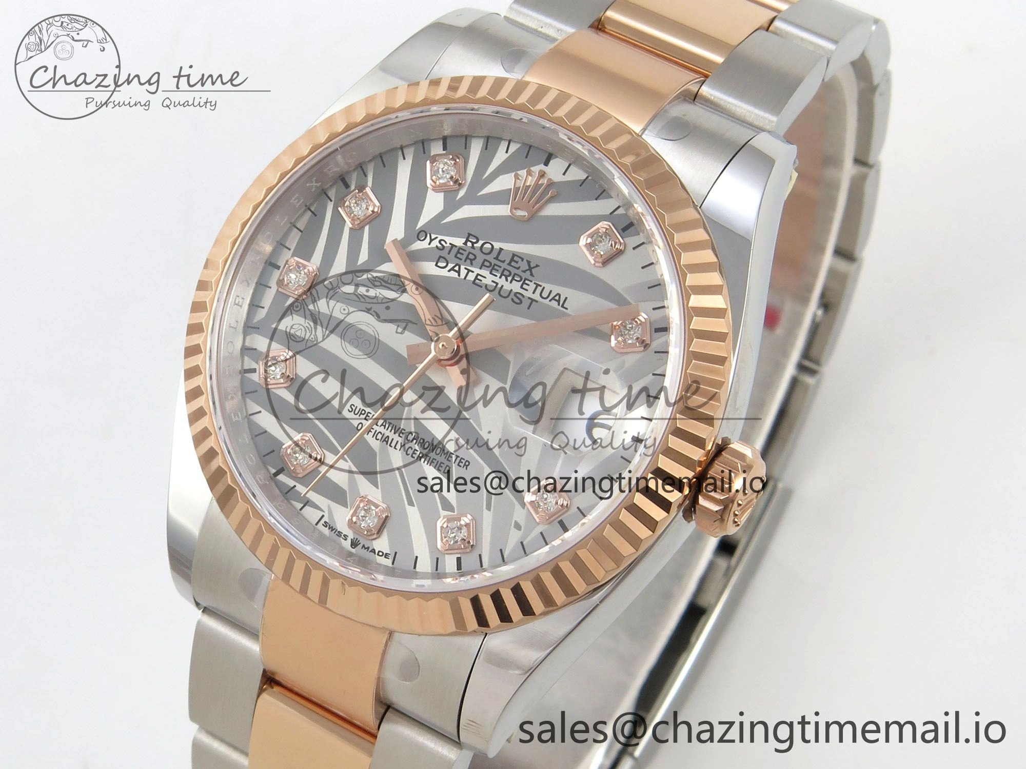 DateJust 36 SS RG ARF 1:1 Best Edition 904L Steel Silver Leaf Diamonds Dial on Oyster Bracelet SH3235