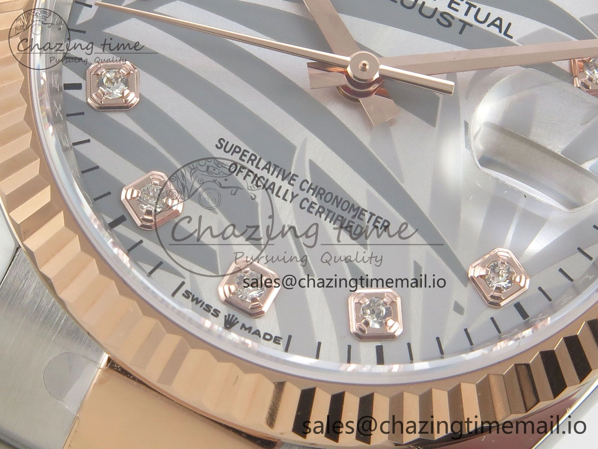 DateJust 36 SS RG ARF 1:1 Best Edition 904L Steel Silver Leaf Diamonds Dial on Oyster Bracelet SH3235
