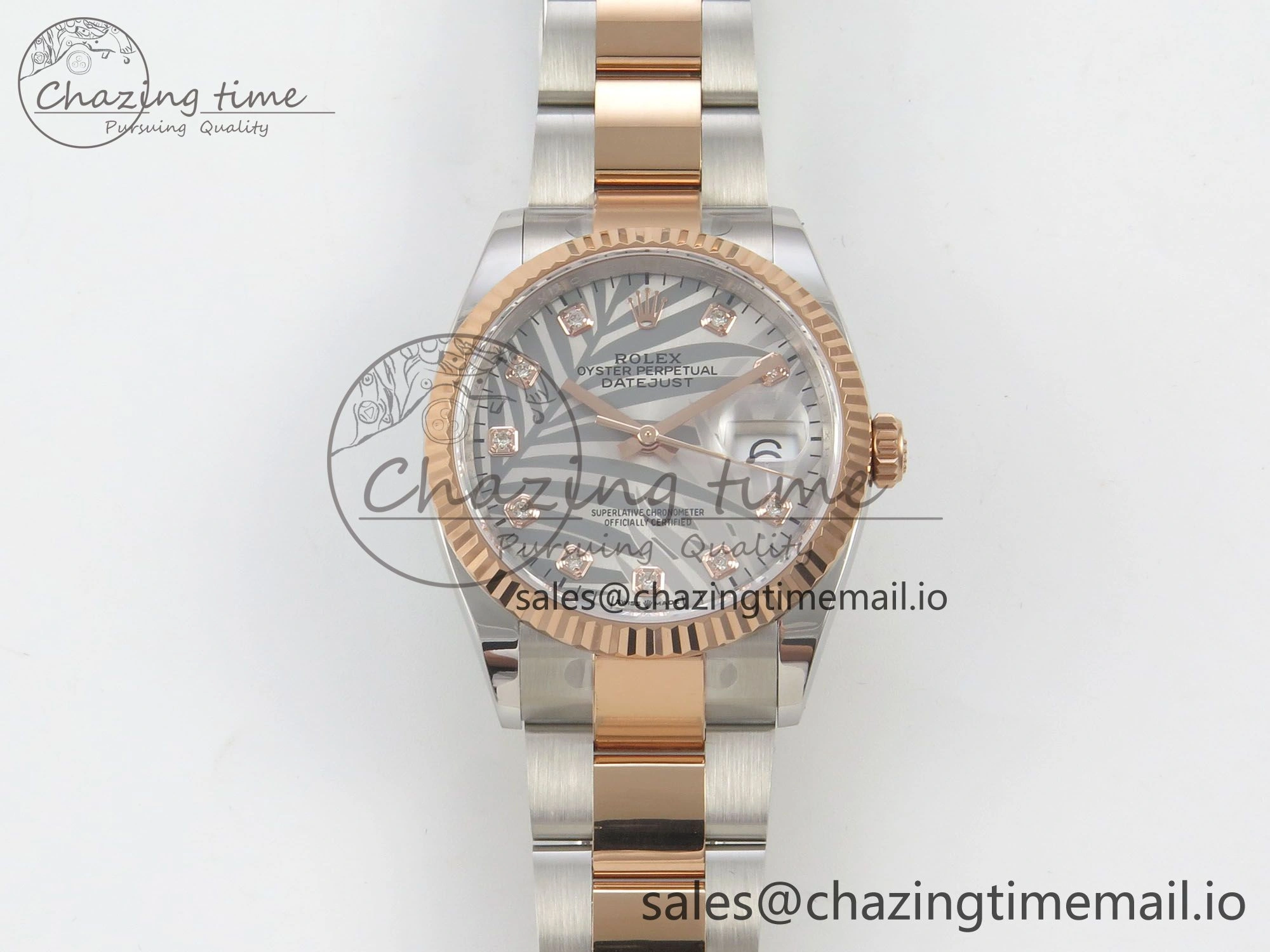 DateJust 36 SS RG ARF 1:1 Best Edition 904L Steel Silver Leaf Diamonds Dial on Oyster Bracelet SH3235
