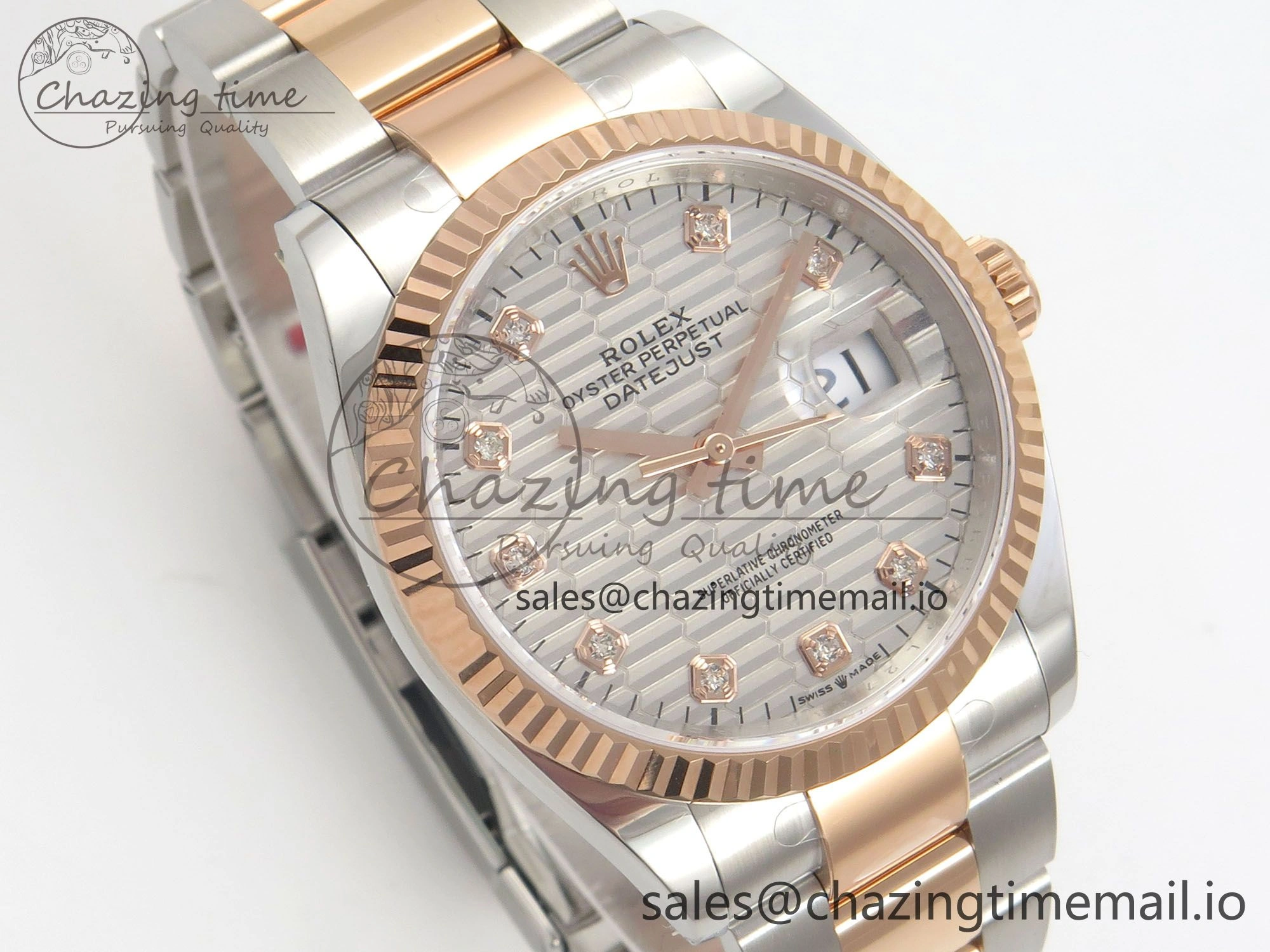 DateJust 36 SS RG ARF 1:1 Best Edition 904L Steel Silver Textured Diamonds Dial on Oyster Bracelet SH3235