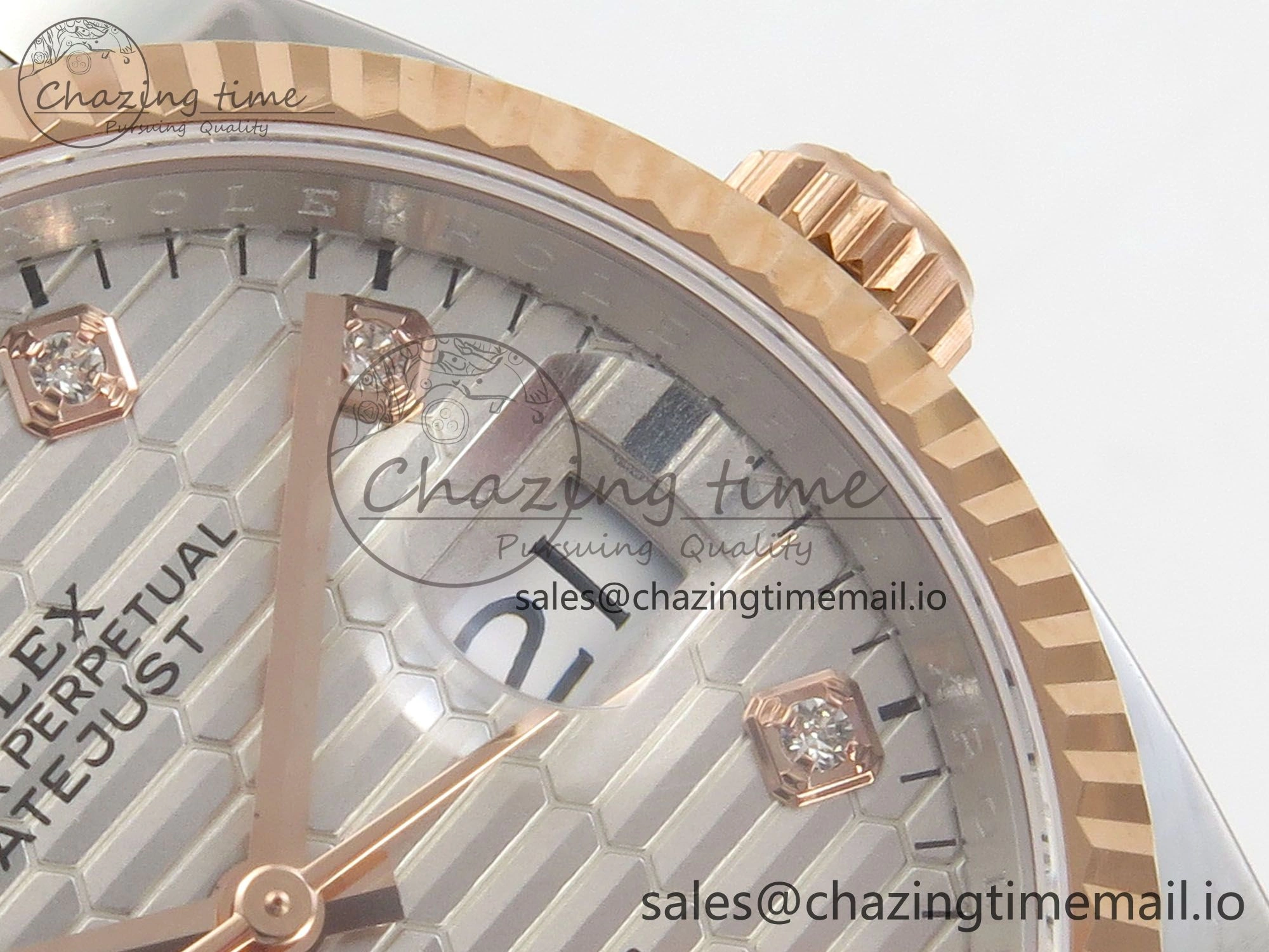 DateJust 36 SS RG ARF 1:1 Best Edition 904L Steel Silver Textured Diamonds Dial on Oyster Bracelet SH3235
