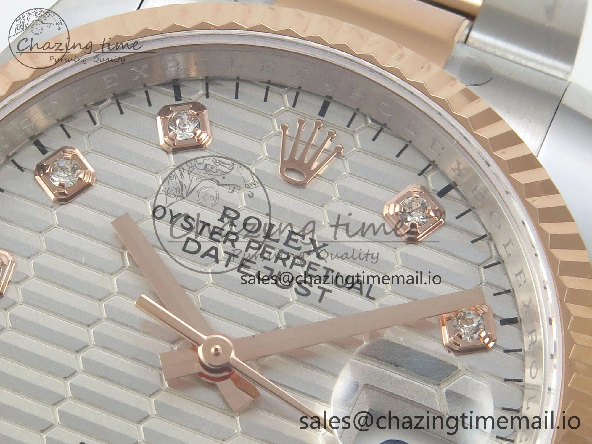 DateJust 36 SS RG ARF 1:1 Best Edition 904L Steel Silver Textured Diamonds Dial on Oyster Bracelet SH3235