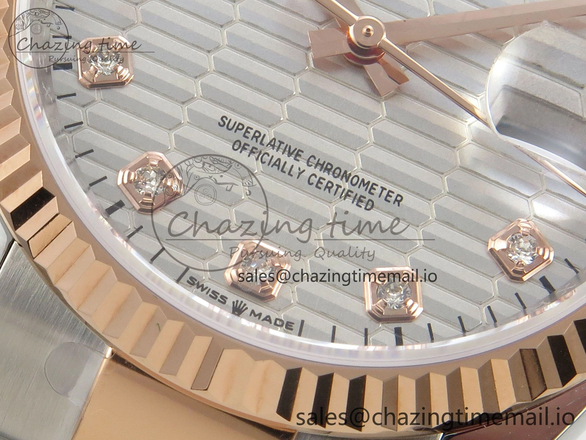 DateJust 36 SS RG ARF 1:1 Best Edition 904L Steel Silver Textured Diamonds Dial on Oyster Bracelet SH3235