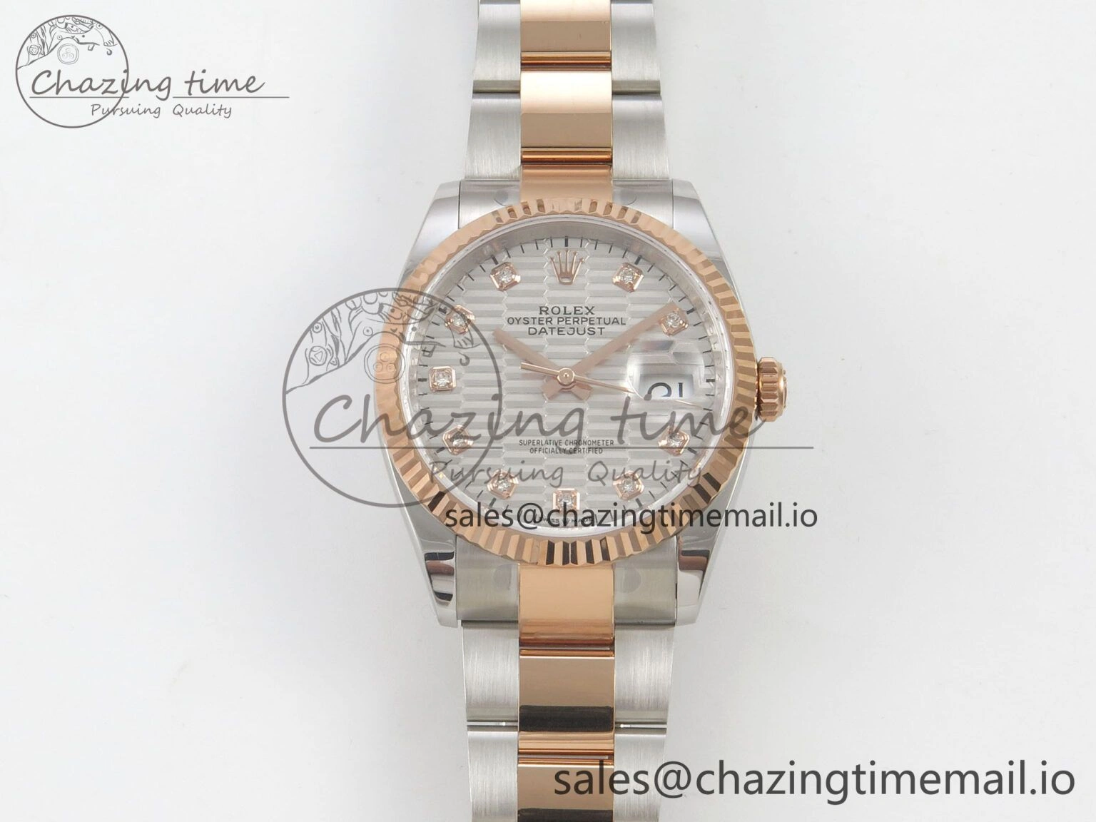 DateJust 36 SS RG ARF 1:1 Best Edition 904L Steel Silver Textured Diamonds Dial on Oyster Bracelet SH3235