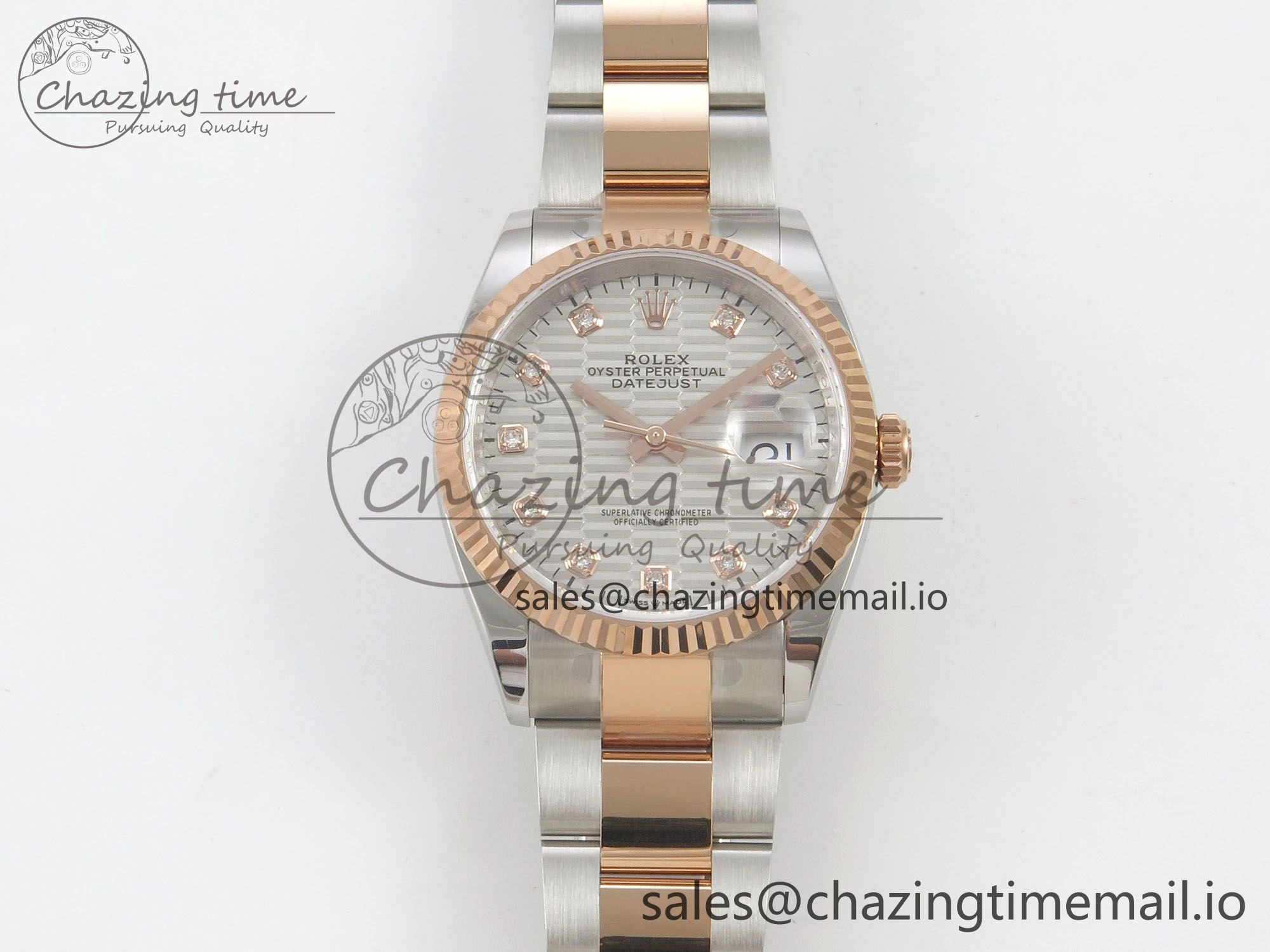 DateJust 36 SS RG ARF 1:1 Best Edition 904L Steel Silver Textured Diamonds Dial on Oyster Bracelet SH3235