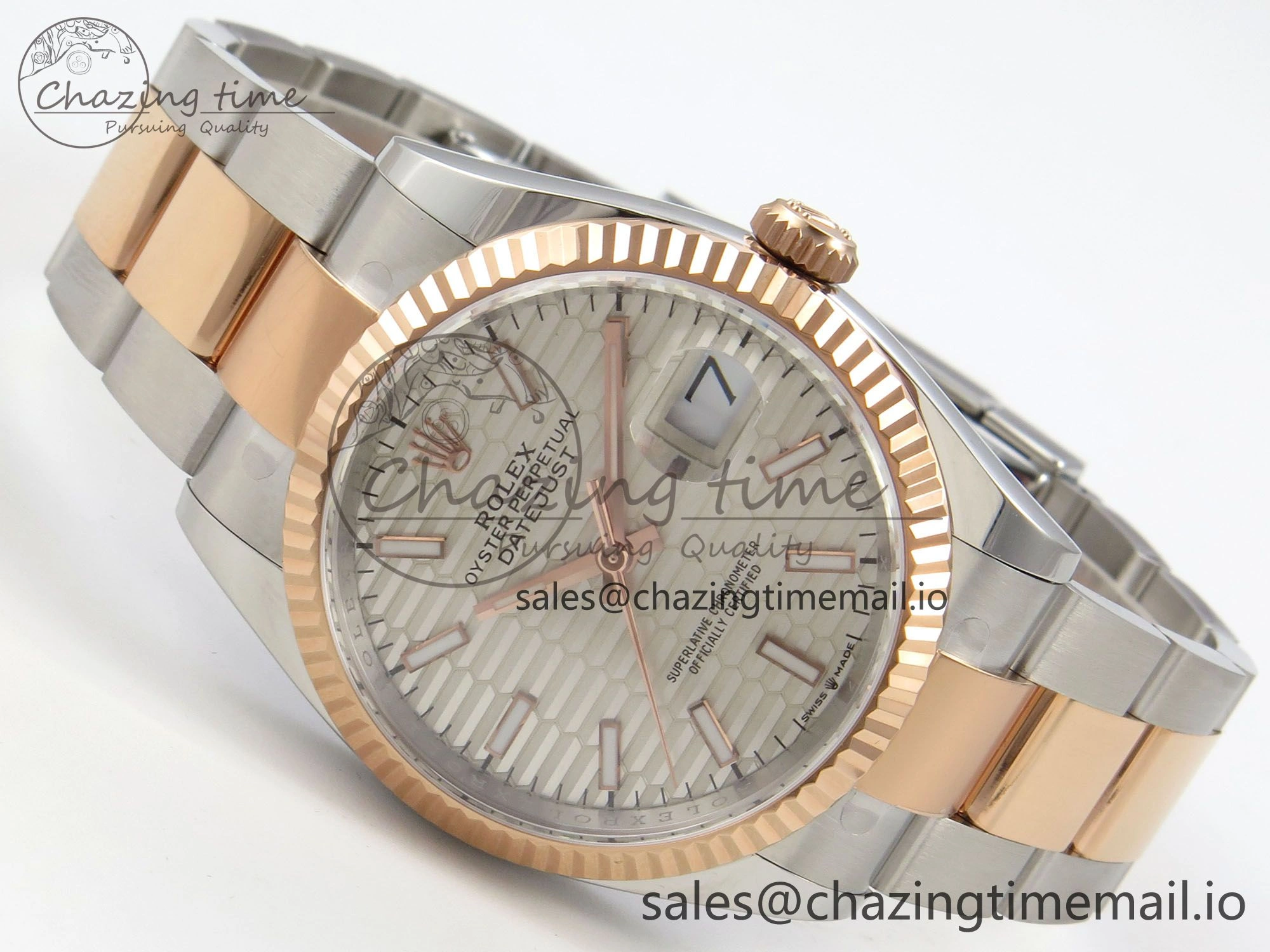 DateJust 36 SS RG ARF 1:1 Best Edition 904L Steel Silver Textured Stick Dial on Oyster Bracelet SH3235