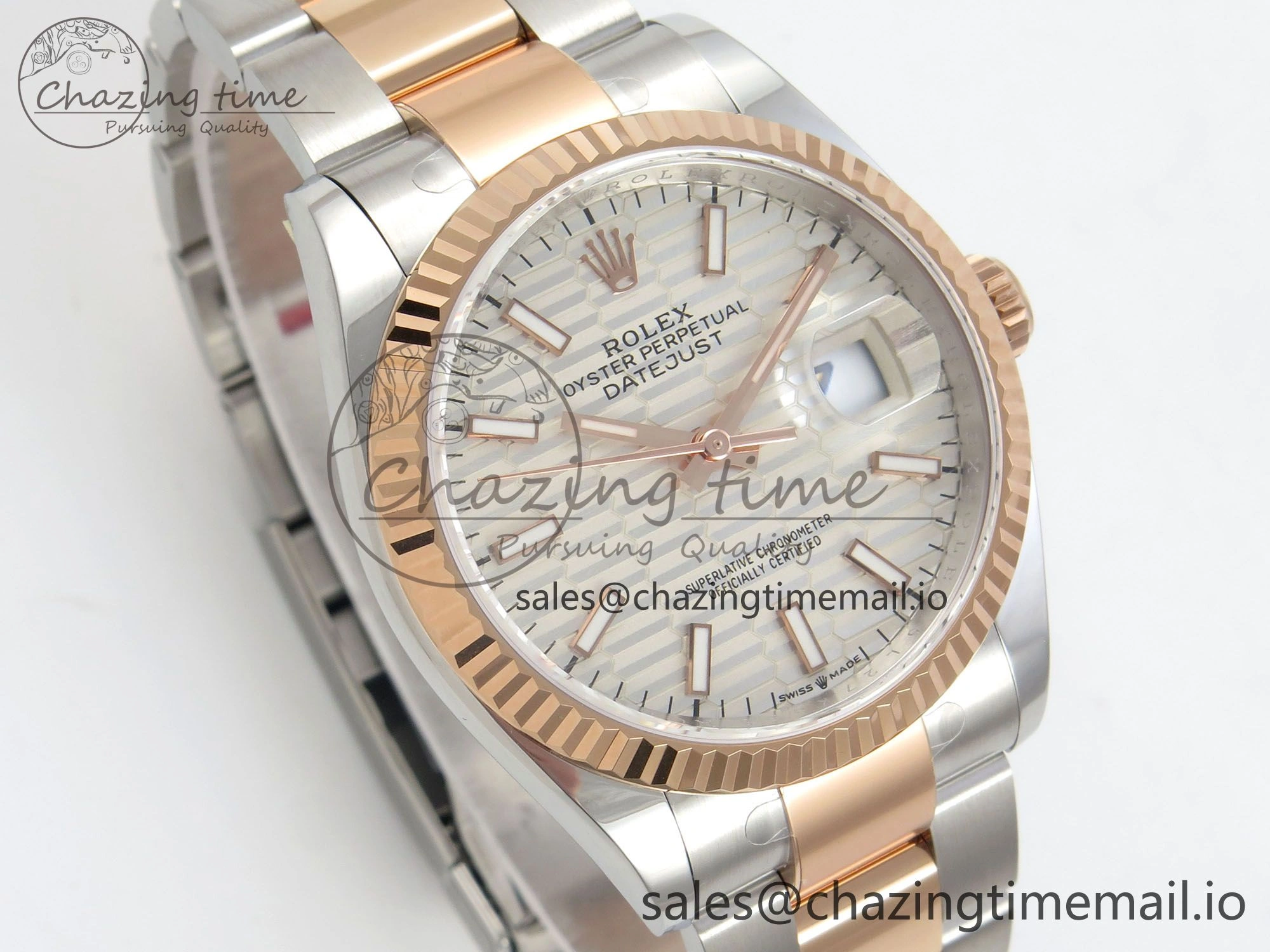 DateJust 36 SS RG ARF 1:1 Best Edition 904L Steel Silver Textured Stick Dial on Oyster Bracelet SH3235