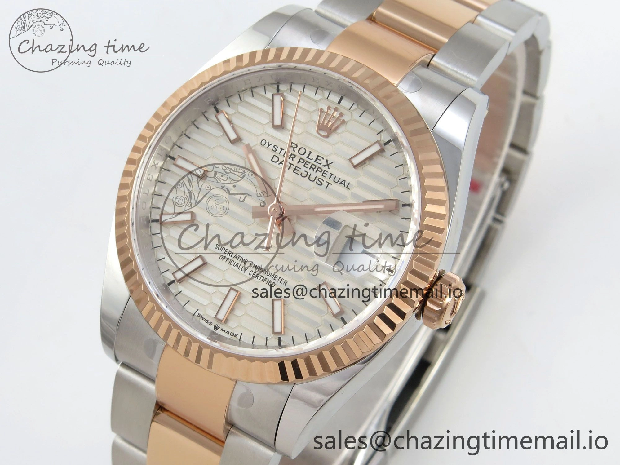 DateJust 36 SS RG ARF 1:1 Best Edition 904L Steel Silver Textured Stick Dial on Oyster Bracelet SH3235