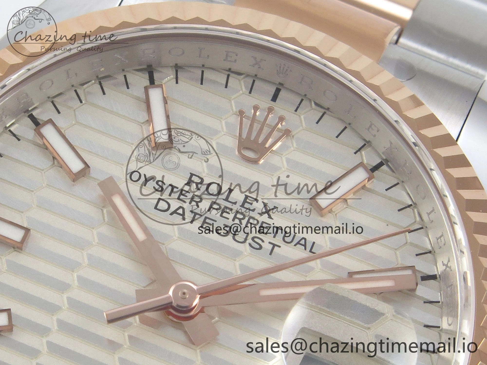 DateJust 36 SS RG ARF 1:1 Best Edition 904L Steel Silver Textured Stick Dial on Oyster Bracelet SH3235