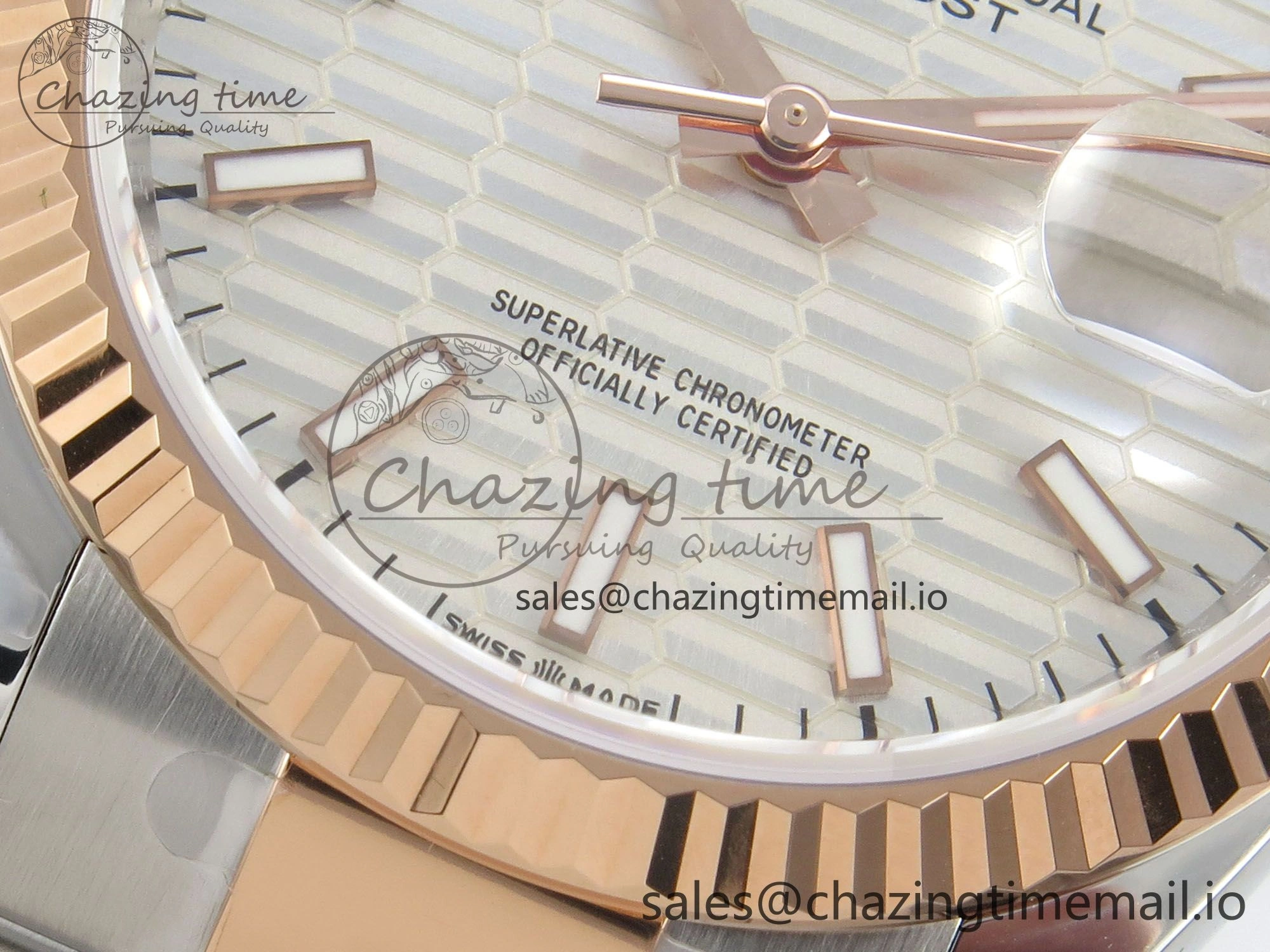 DateJust 36 SS RG ARF 1:1 Best Edition 904L Steel Silver Textured Stick Dial on Oyster Bracelet SH3235
