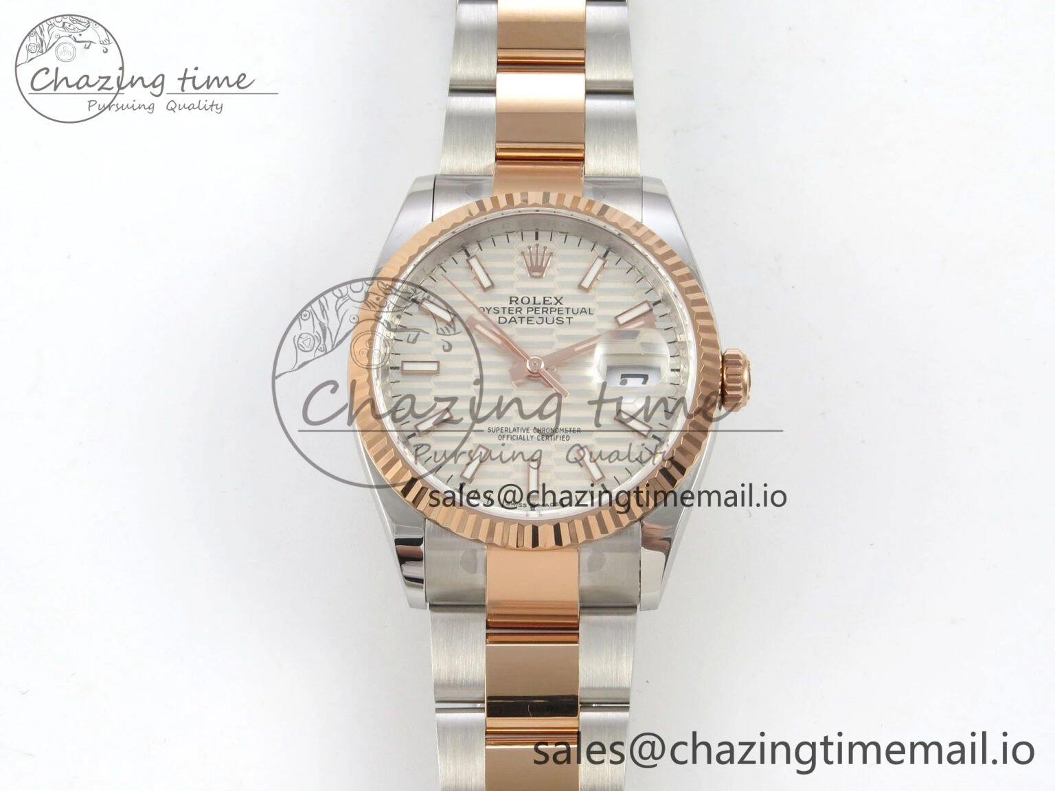 DateJust 36 SS RG ARF 1:1 Best Edition 904L Steel Silver Textured Stick Dial on Oyster Bracelet SH3235