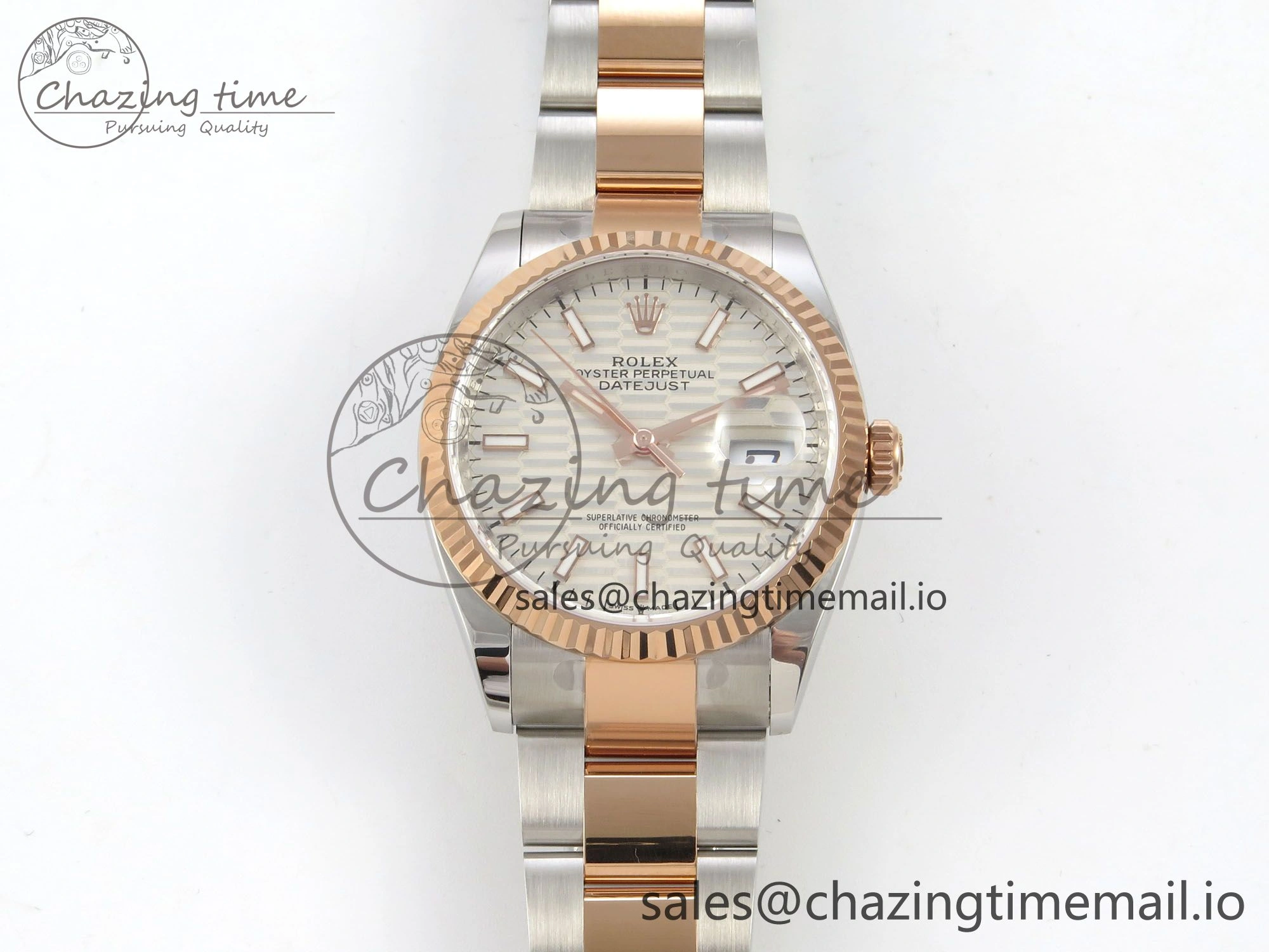 DateJust 36 SS RG ARF 1:1 Best Edition 904L Steel Silver Textured Stick Dial on Oyster Bracelet SH3235