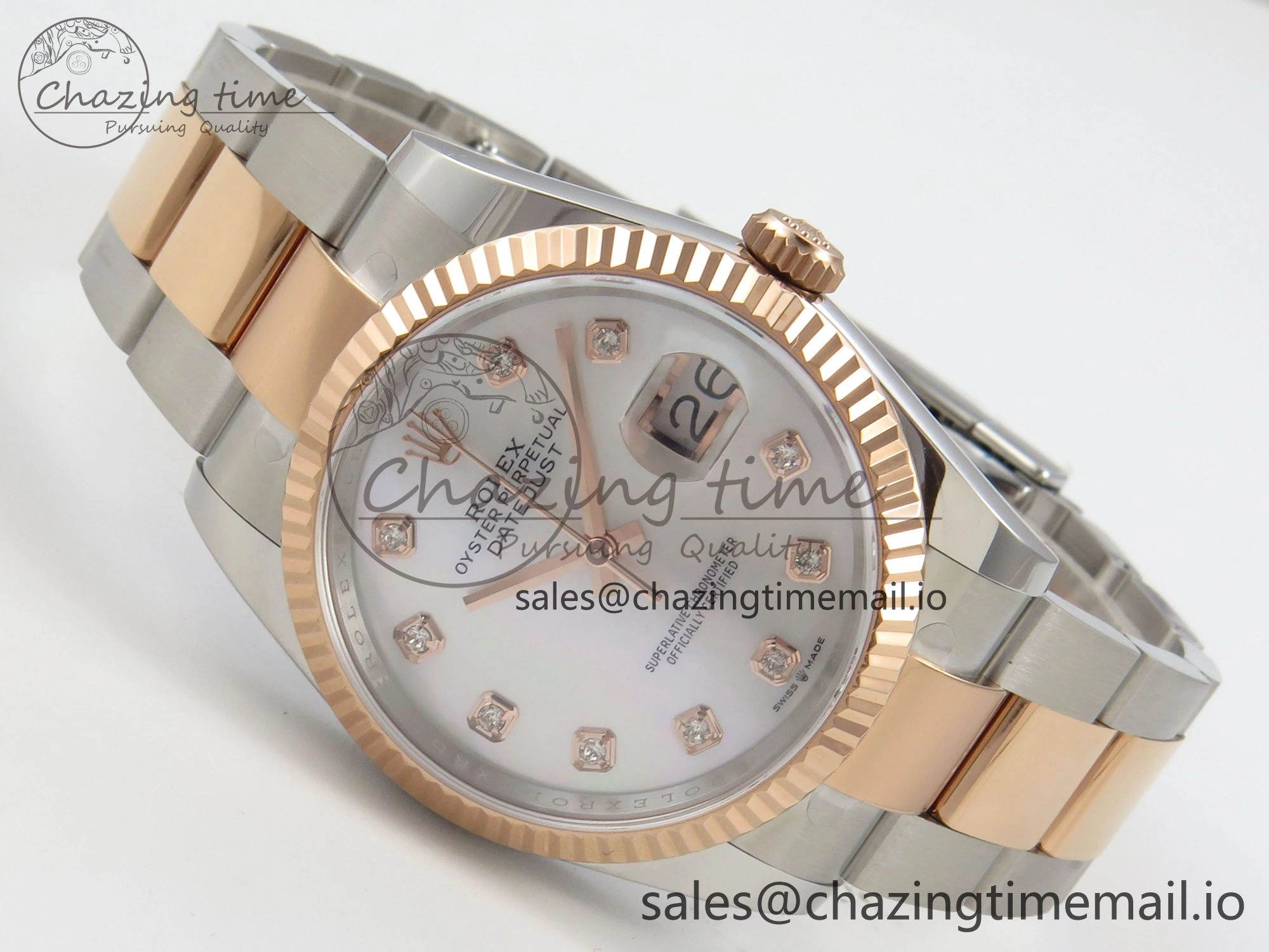 DateJust 36 SS RG ARF 1:1 Best Edition 904L Steel White MOP Diamonds Dial on Oyster Bracelet SH3235