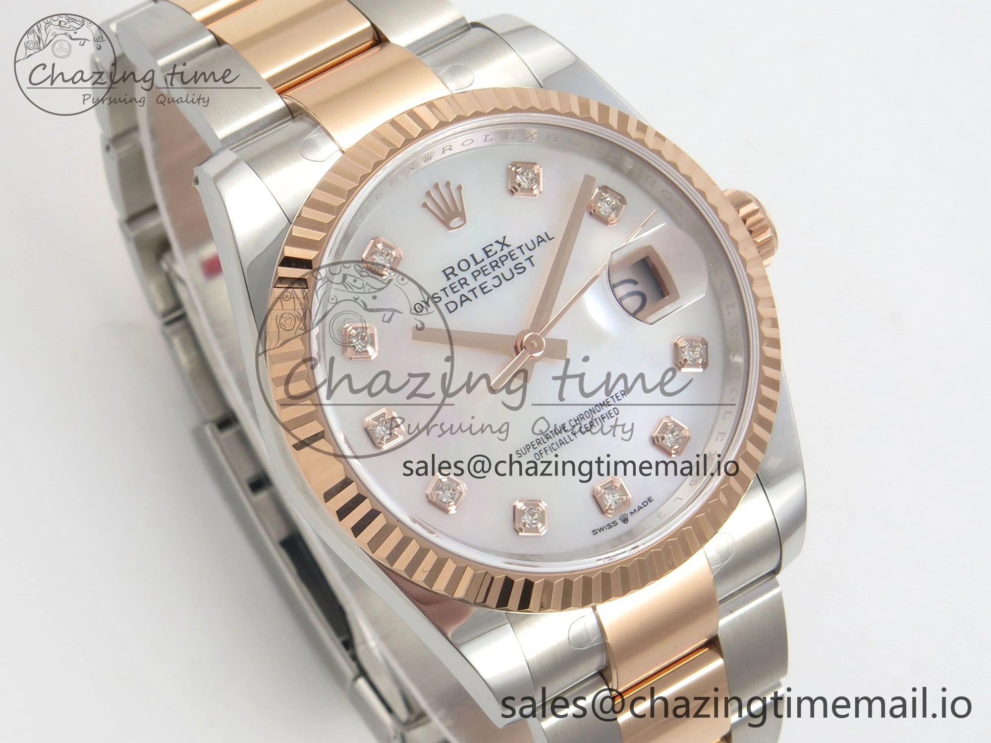 DateJust 36 SS RG ARF 1:1 Best Edition 904L Steel White MOP Diamonds Dial on Oyster Bracelet SH3235