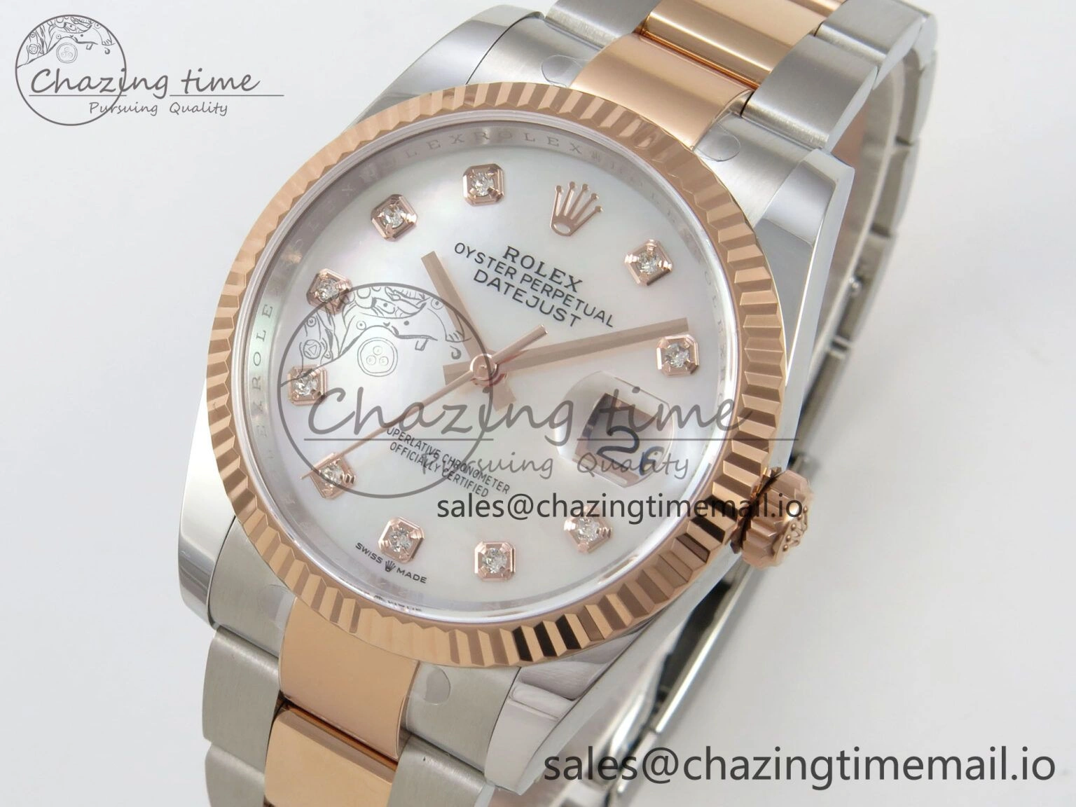 DateJust 36 SS RG ARF 1:1 Best Edition 904L Steel White MOP Diamonds Dial on Oyster Bracelet SH3235