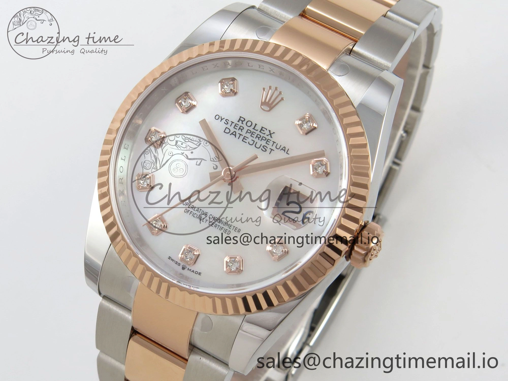 DateJust 36 SS RG ARF 1:1 Best Edition 904L Steel White MOP Diamonds Dial on Oyster Bracelet SH3235