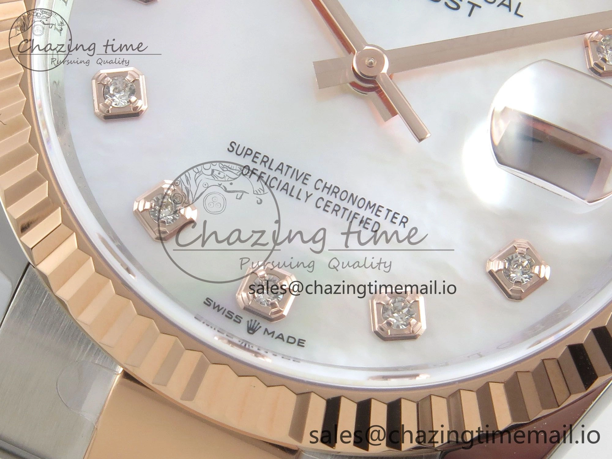 DateJust 36 SS RG ARF 1:1 Best Edition 904L Steel White MOP Diamonds Dial on Oyster Bracelet SH3235