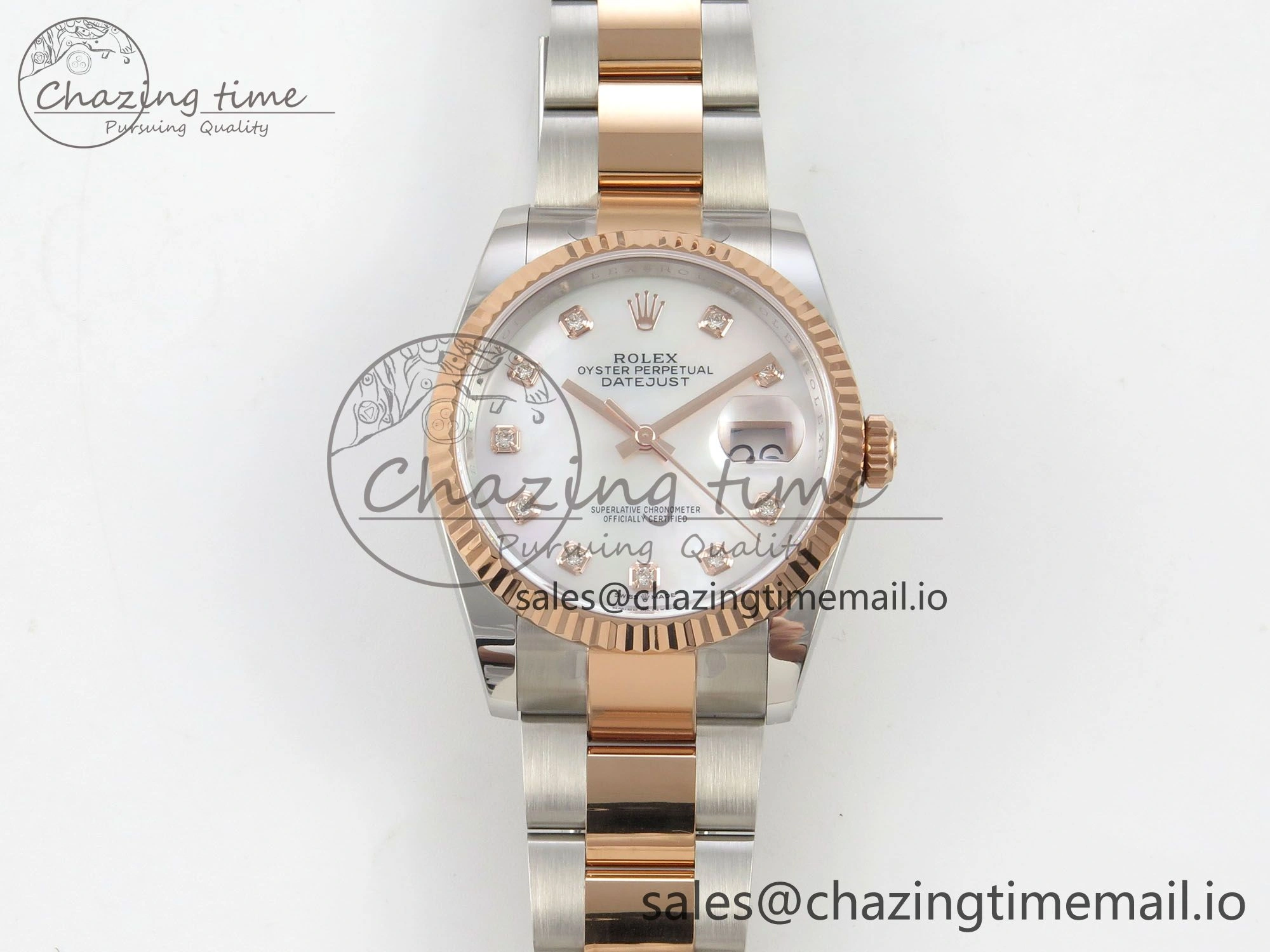 DateJust 36 SS RG ARF 1:1 Best Edition 904L Steel White MOP Diamonds Dial on Oyster Bracelet SH3235