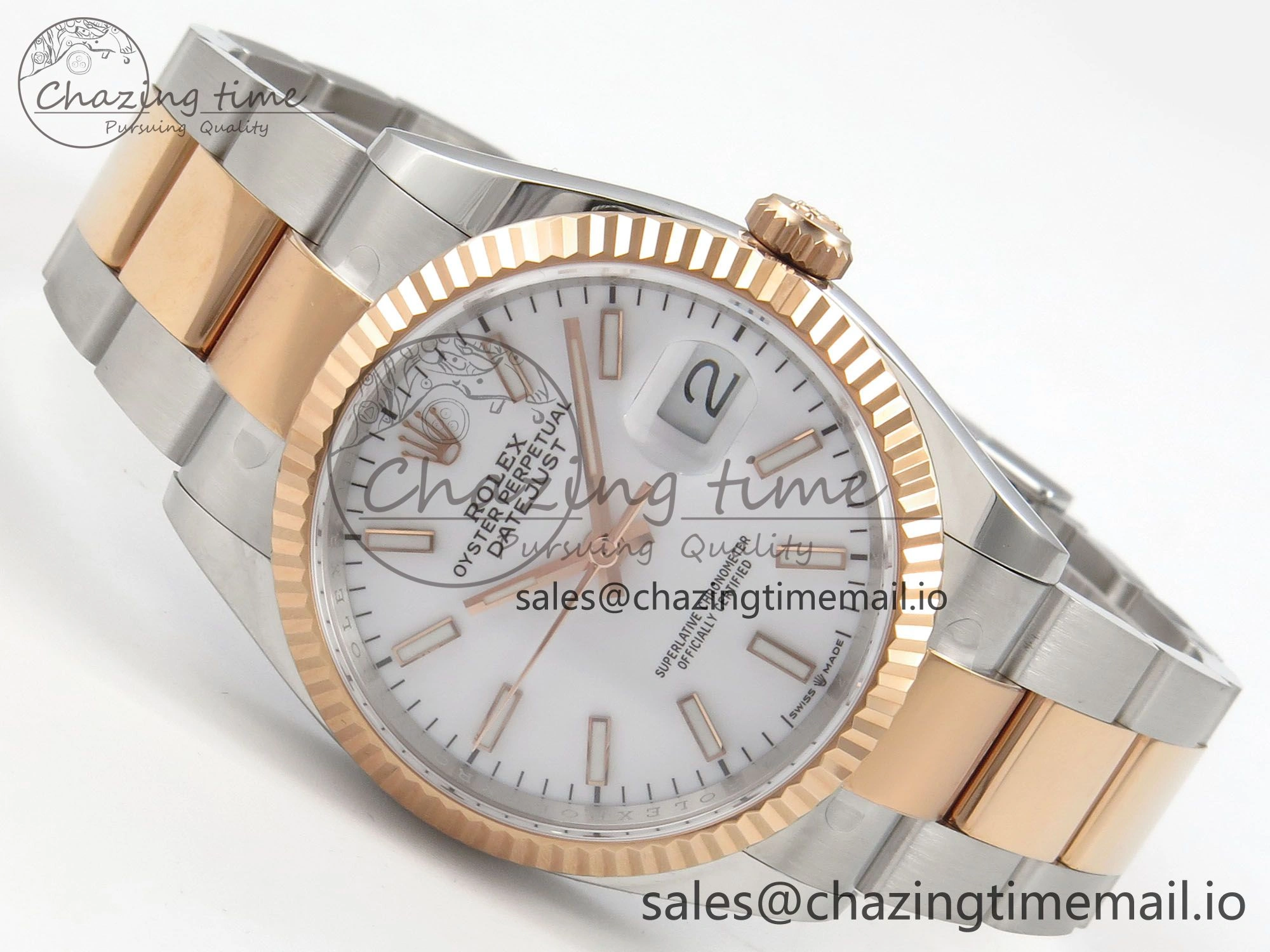 DateJust 36 SS RG ARF 1:1 Best Edition 904L Steel White Stick Dial on Oyster Bracelet SH3235