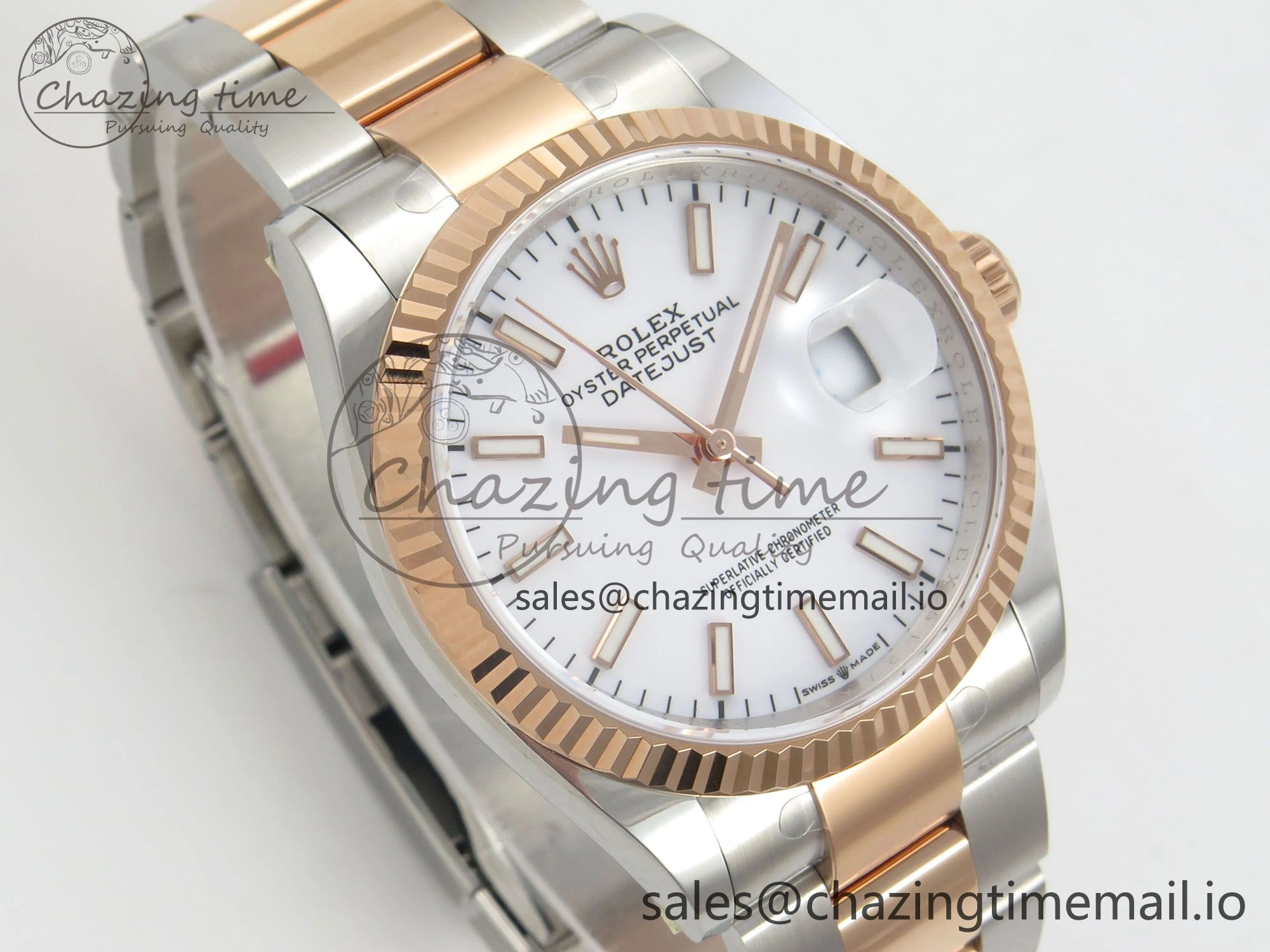DateJust 36 SS RG ARF 1:1 Best Edition 904L Steel White Stick Dial on Oyster Bracelet SH3235