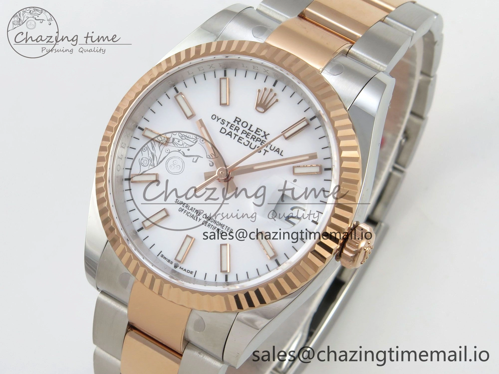DateJust 36 SS RG ARF 1:1 Best Edition 904L Steel White Stick Dial on Oyster Bracelet SH3235