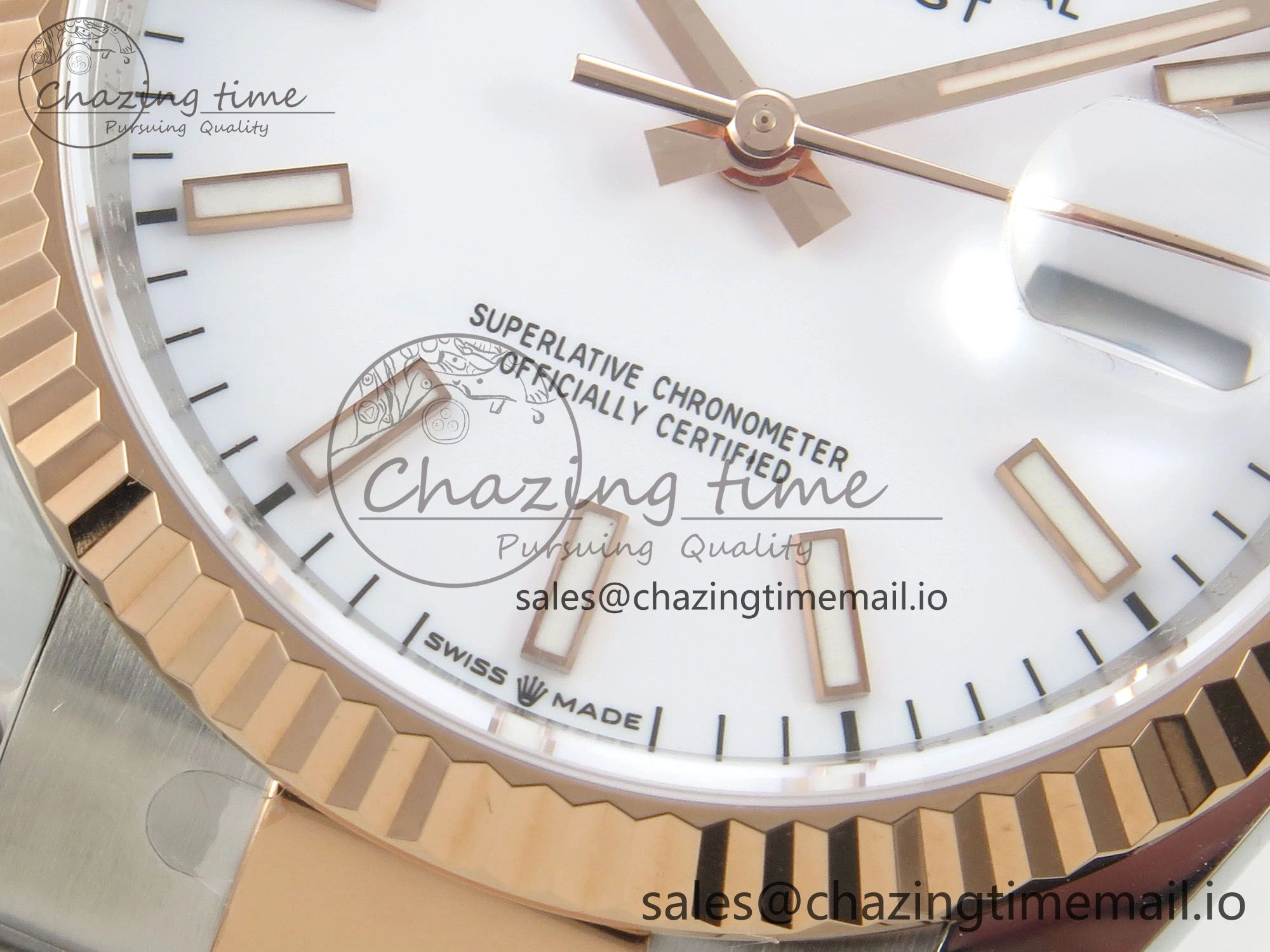DateJust 36 SS RG ARF 1:1 Best Edition 904L Steel White Stick Dial on Oyster Bracelet SH3235