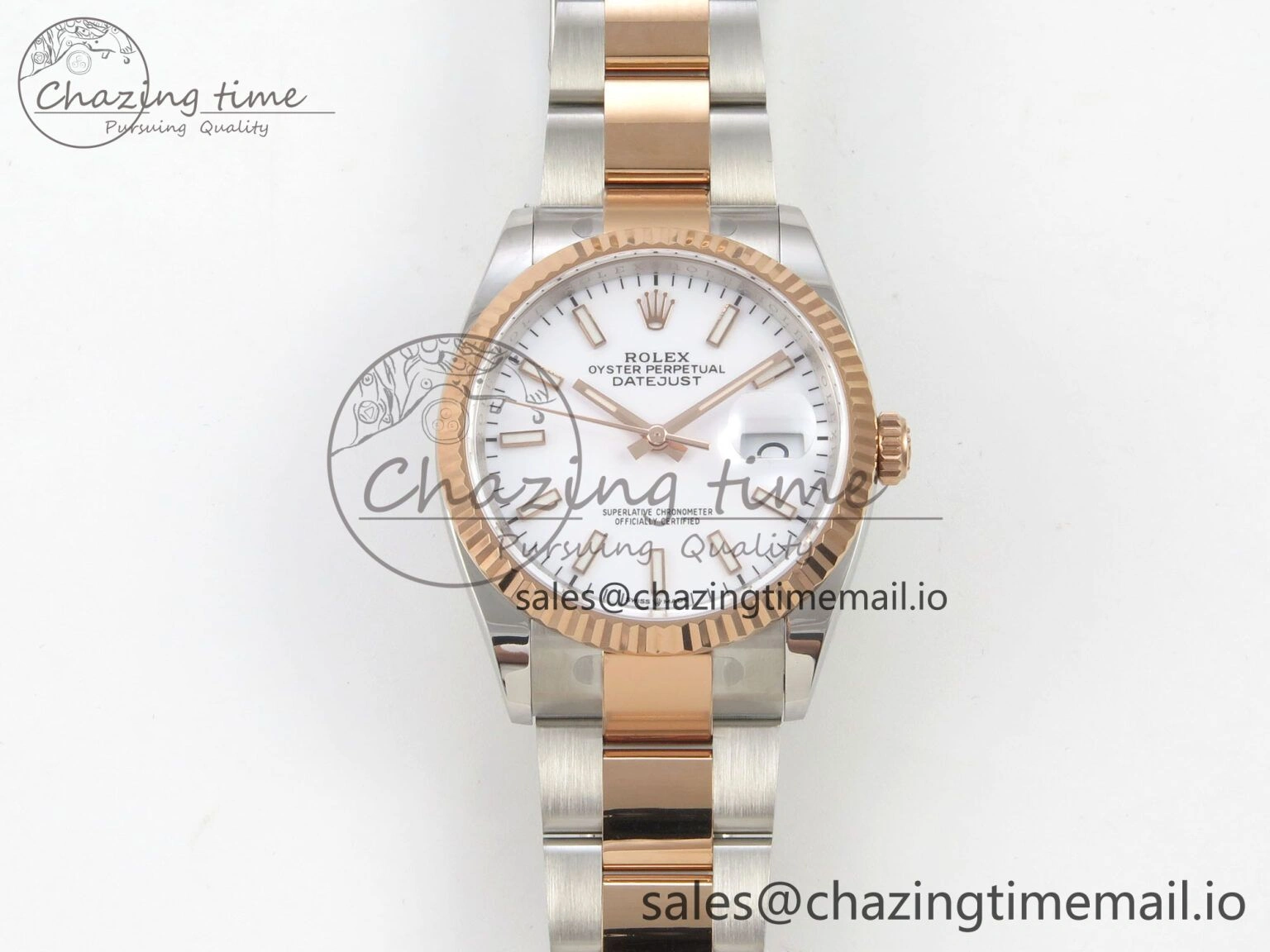 DateJust 36 SS RG ARF 1:1 Best Edition 904L Steel White Stick Dial on Oyster Bracelet SH3235