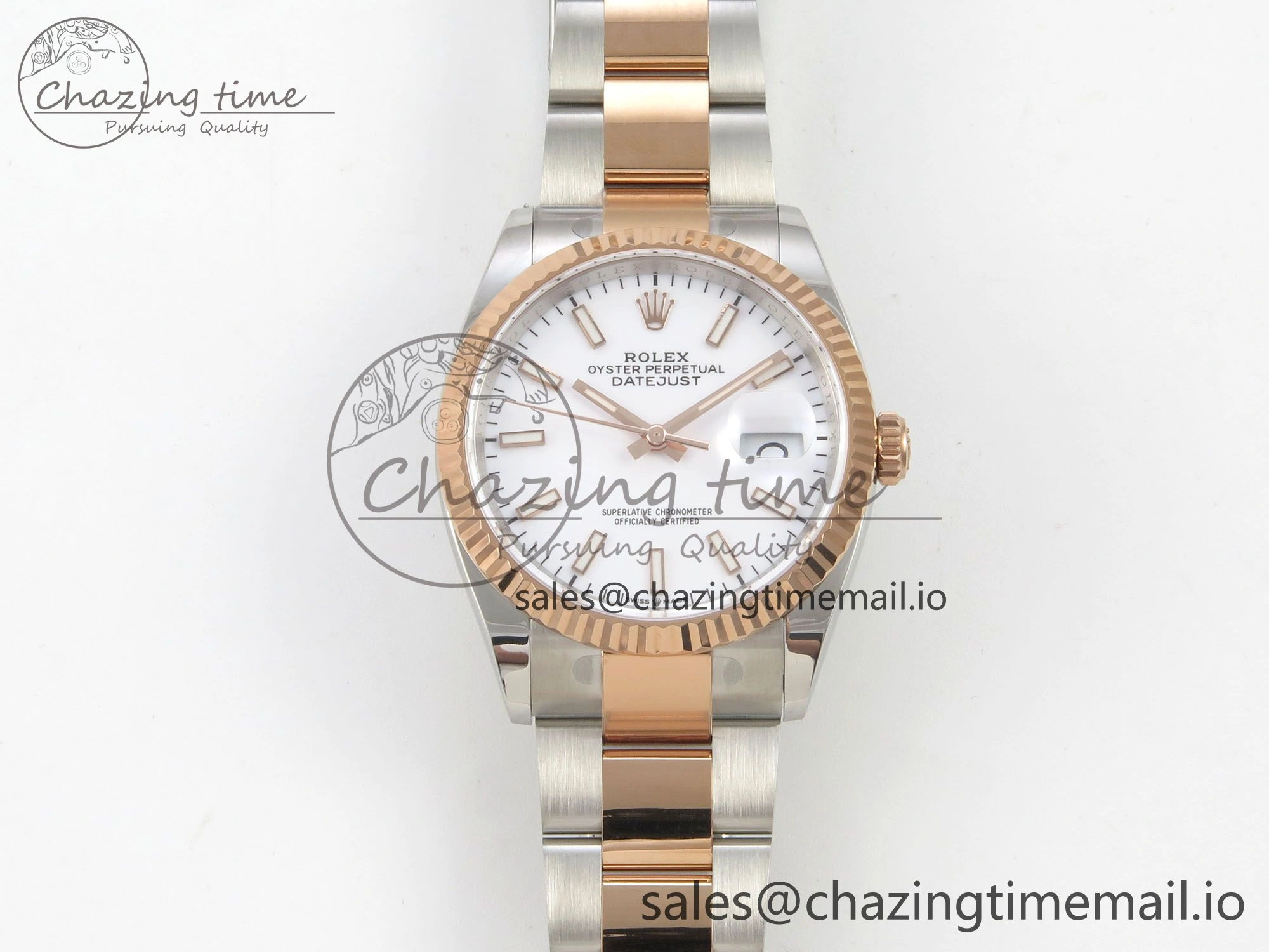 DateJust 36 SS RG ARF 1:1 Best Edition 904L Steel White Stick Dial on Oyster Bracelet SH3235