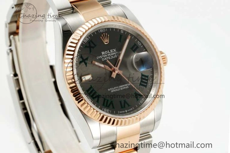 DateJust 36 SS RG DIWF 1:1 Best Edition 904L Steel Gray Dial Green Markers on Oyster Bracelet SA3235