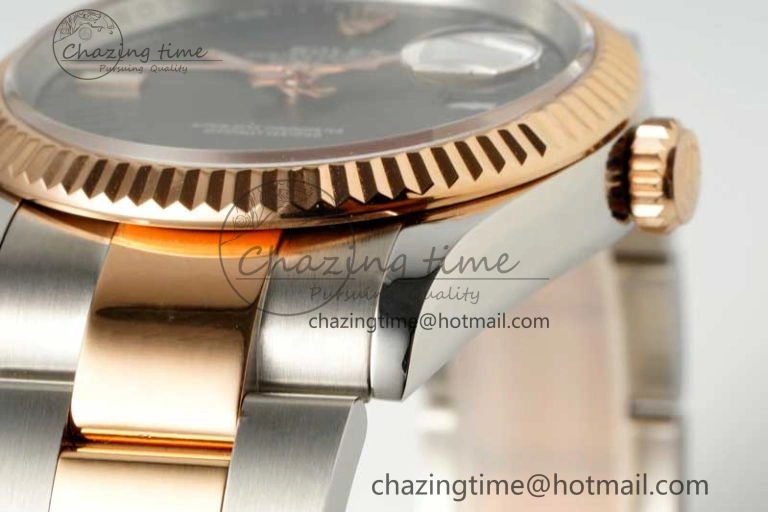 DateJust 36 SS RG DIWF 1:1 Best Edition 904L Steel Gray Dial Green Markers on Oyster Bracelet SA3235