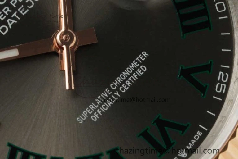 DateJust 36 SS RG DIWF 1:1 Best Edition 904L Steel Gray Dial Green Markers on Oyster Bracelet SA3235