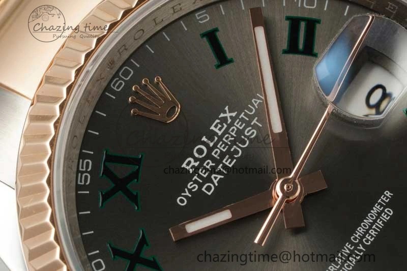 DateJust 36 SS RG DIWF 1:1 Best Edition 904L Steel Gray Dial Green Markers on Oyster Bracelet SA3235