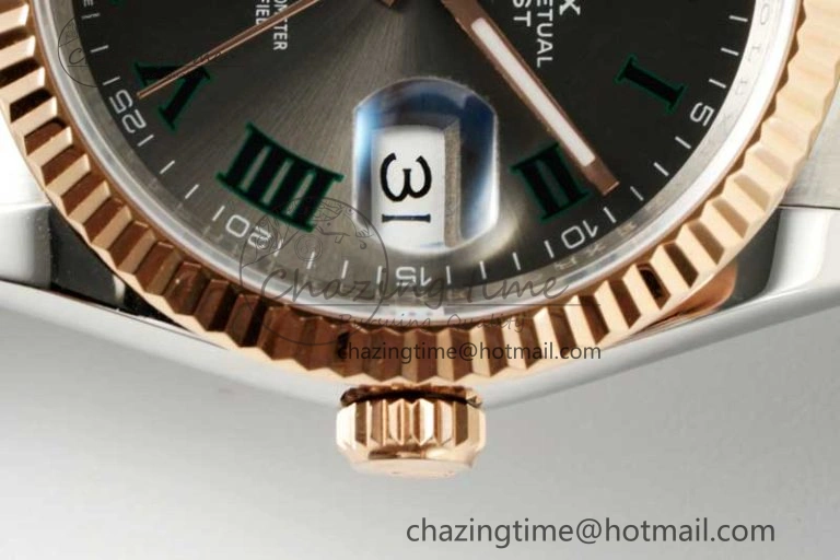 DateJust 36 SS RG DIWF 1:1 Best Edition 904L Steel Gray Dial Green Markers on Oyster Bracelet SA3235