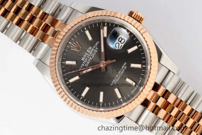 DateJust 36 SS RG DIWF 1:1 Best Edition 904L Steel Gray Stick Dial on Jubilee Bracelet SA3235