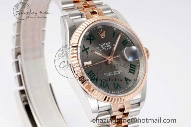 DateJust 36 SS RG DIWF 1:1 Best Edition 904L Steel Gray Stick Dial on Jubilee Bracelet SA3235