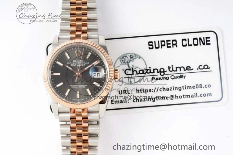DateJust 36 SS RG DIWF 1:1 Best Edition 904L Steel Gray Stick Dial on Jubilee Bracelet SA3235