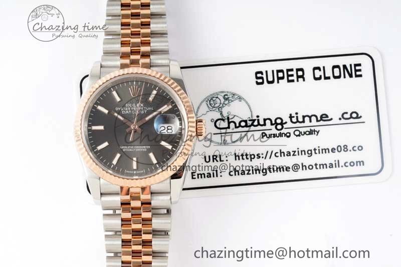 DateJust 36 SS RG DIWF 1:1 Best Edition 904L Steel Gray Stick Dial on Jubilee Bracelet SA3235